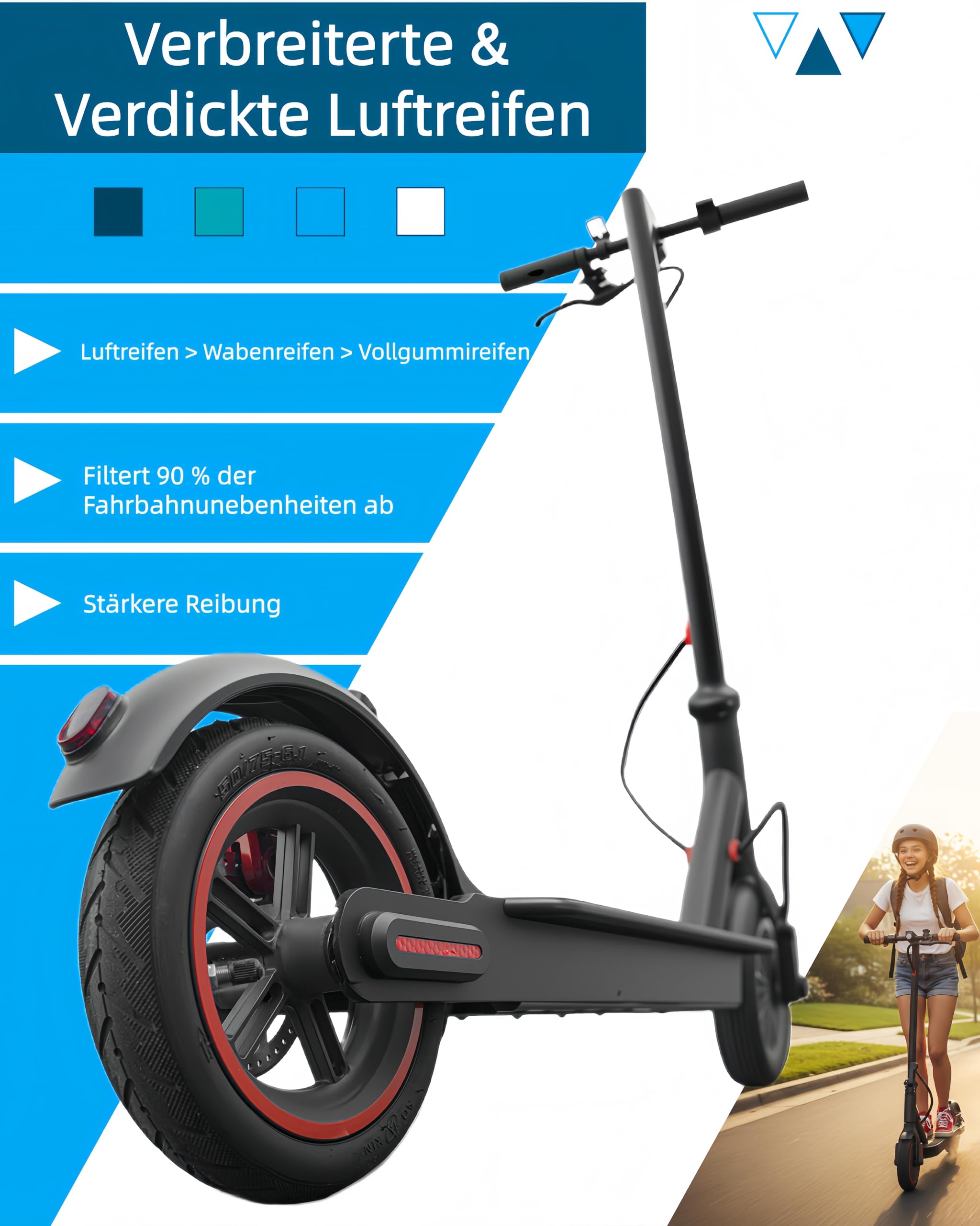 E-Scooter mit Luftreifen, S3 PRO Elektroroller 20km/h - 15% Steigung, 30km Reichweite, 120kg Belastung, Duales Bremssystem, Display, App, E Roller für Erwachsene