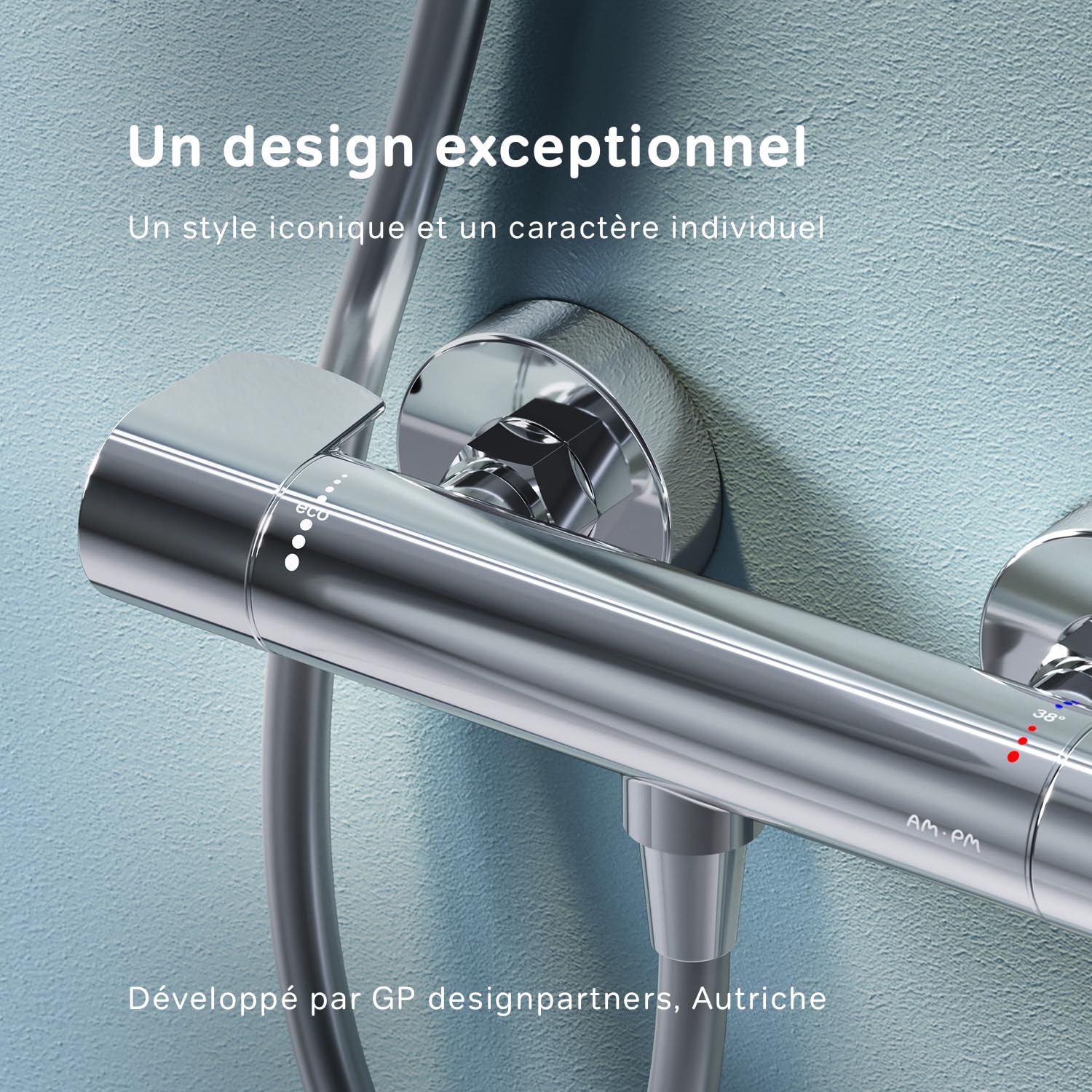 AM.PM X-Joy FXA40000 – Mitigeur Douche Thermostatique 1 Sortie Chromé, Robinet Salle de Bain avec SafeStop à 38 °C, Mitigeur Douche Réglable, Design Durable