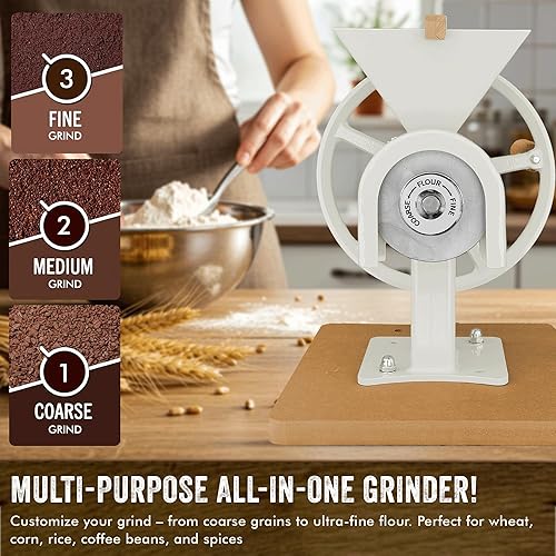 Miniatura 6 de Molinillo manual de grano de mano, color blanco, molinillo de alimentos manual de alta resistencia para trigo, maíz, avena, granos de café, arroz y