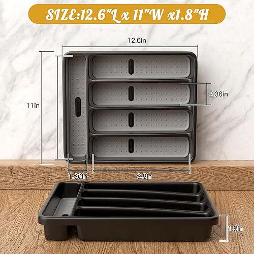 Miniatura 5 de WEBACOO. Organizador de cubiertos para cajón de cocina, organizador de cajones de utensilios antideslizante, apto para lavavajillas, organizador de