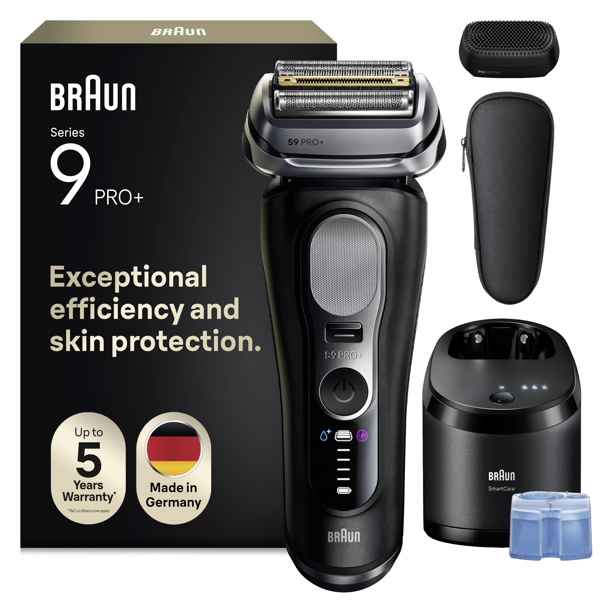 Braun Series 9 PRO+ Electric Shaver for Men, Black, 9690CCE | 5+1 Ultra Thin Precision Blades, Pro SensoAdapt, Up to 60 min, ProComfort Head, 6in1 SmartCare Center, Wet & Dry Razor