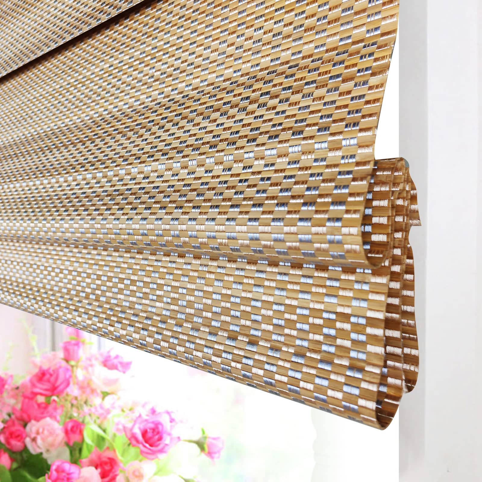 LETAU Cordless Wood Window Roman Shades, Bamboo Window Blinds, Pattern 1