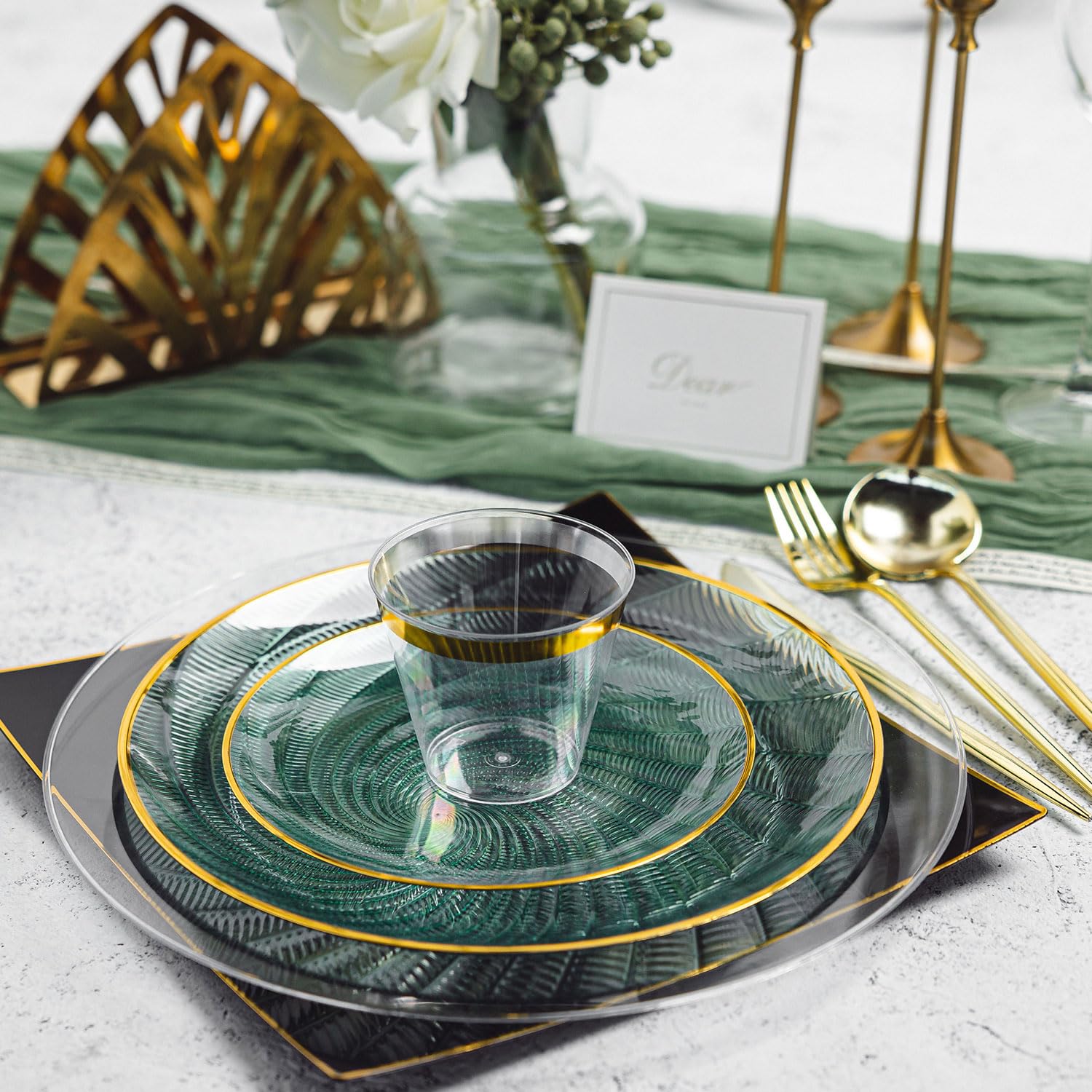 Green Plates & Cutlery Set - 180 PCS -4