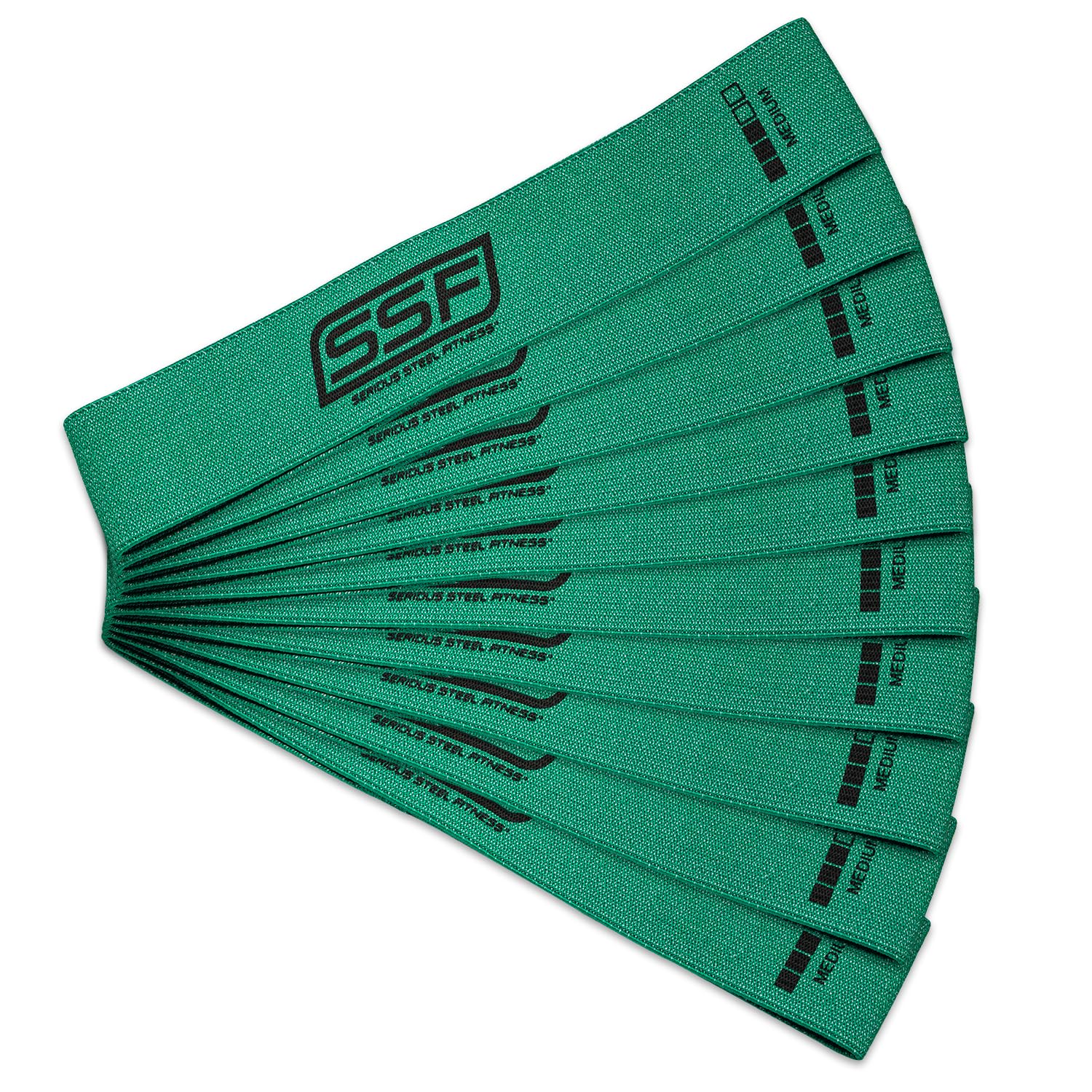 Serious Steel Fitness Fabric Mini Loop Non-Slip Resistance Band Set | Warm-Up, Physical Therapy, Glute Training, Speed and Agility Exercise Bands (Level 3 - Medium (Green))