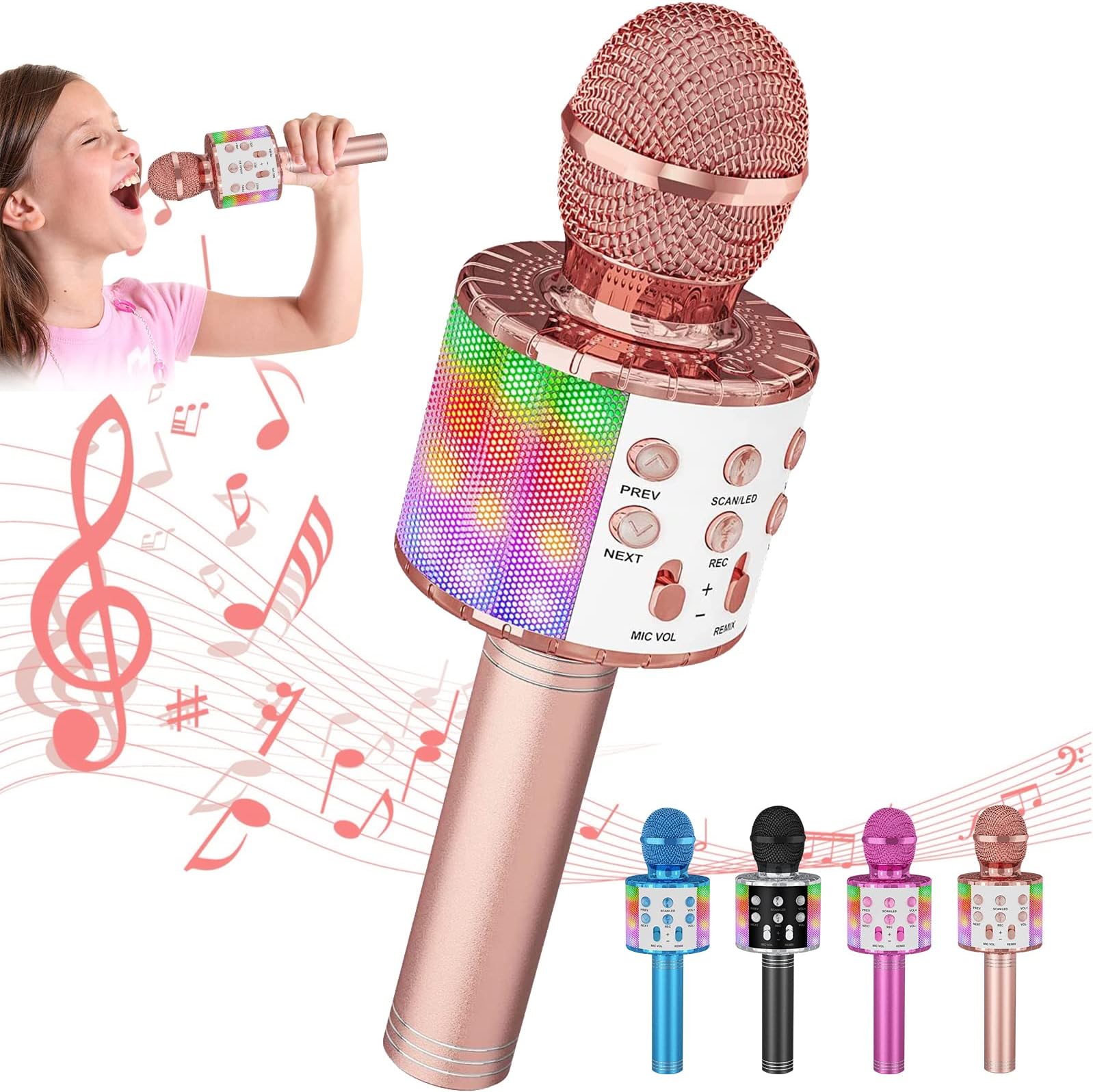 Bontempi Microphone Karaoké Sans Fil Enfant – Effets Lumineux Dynamiques – Haut-Parleur Intégré – Dès 3 Ans