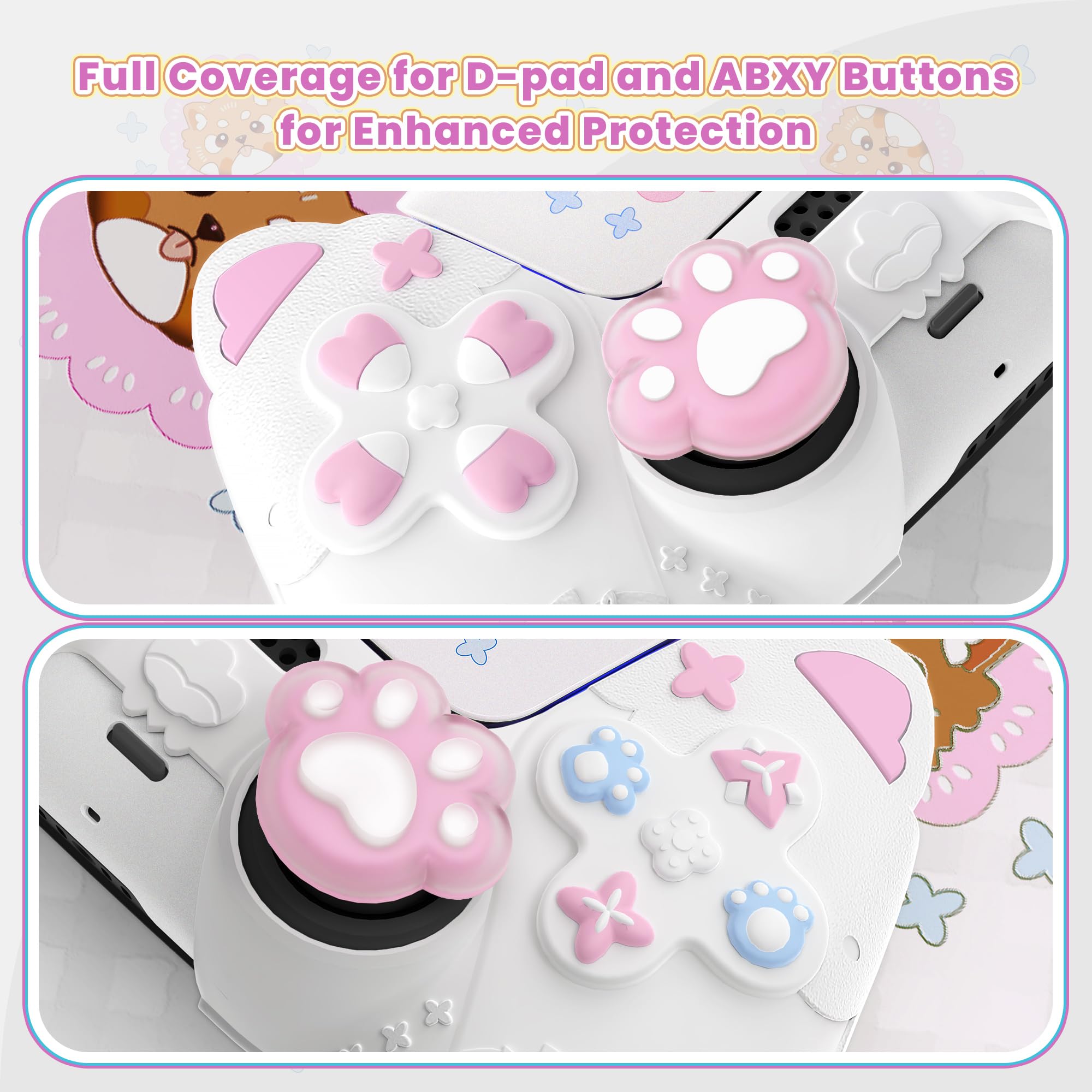 PlayVital Cover Controller per ps5 Joystick, Custodia Silicone Skin Antiscivolo&Copri Analogici&Adesivi, Adatto per ps5 Base di Ricarica, Panda Minore di Primavera Carino - Bianco