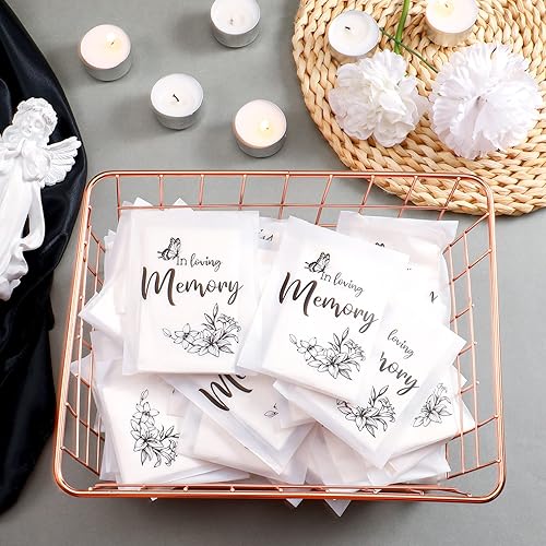Miniatura 4 de Eaasty Paquete de 60 pañuelos faciales funerarios en pañuelos de bolsillo de memoria amorosa, recuerdos funerarios de viaje a granel, paquetes de