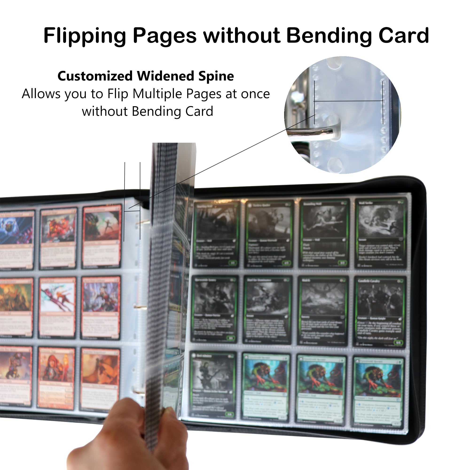 Amazon.com: Rayvol Trading Card Binder, 12 Pocket Fit 1800 Cards - Metal  D-Ring Card Holder with 75 Double-Sided Clear Pages, Top-Loading Collectors  Album -White : Toys & Games