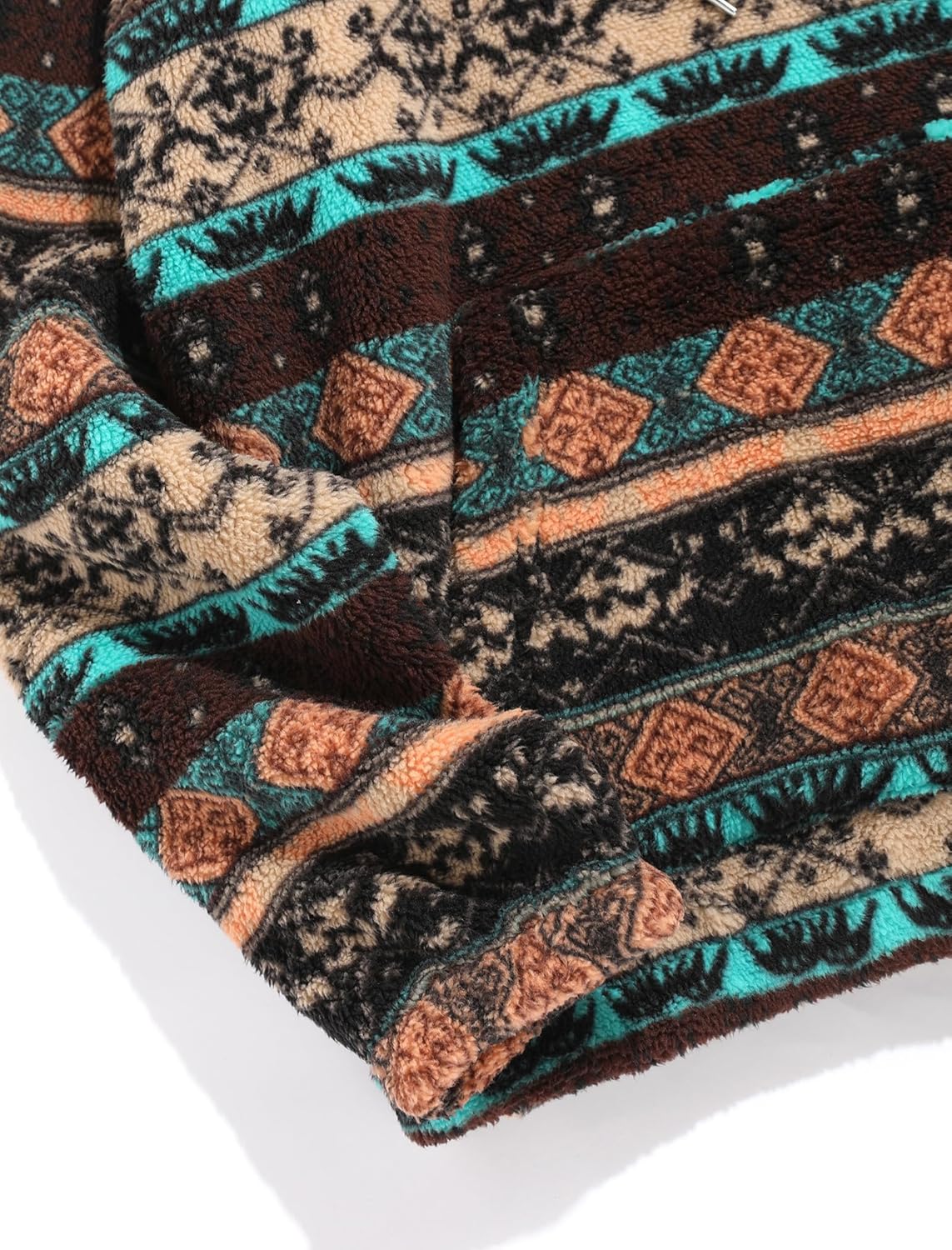 ZAFUL Men's Hoodies Ethnic Style Contrast Binding Kangaroo Pocket Loose Pullover Fuzzy Hoodie