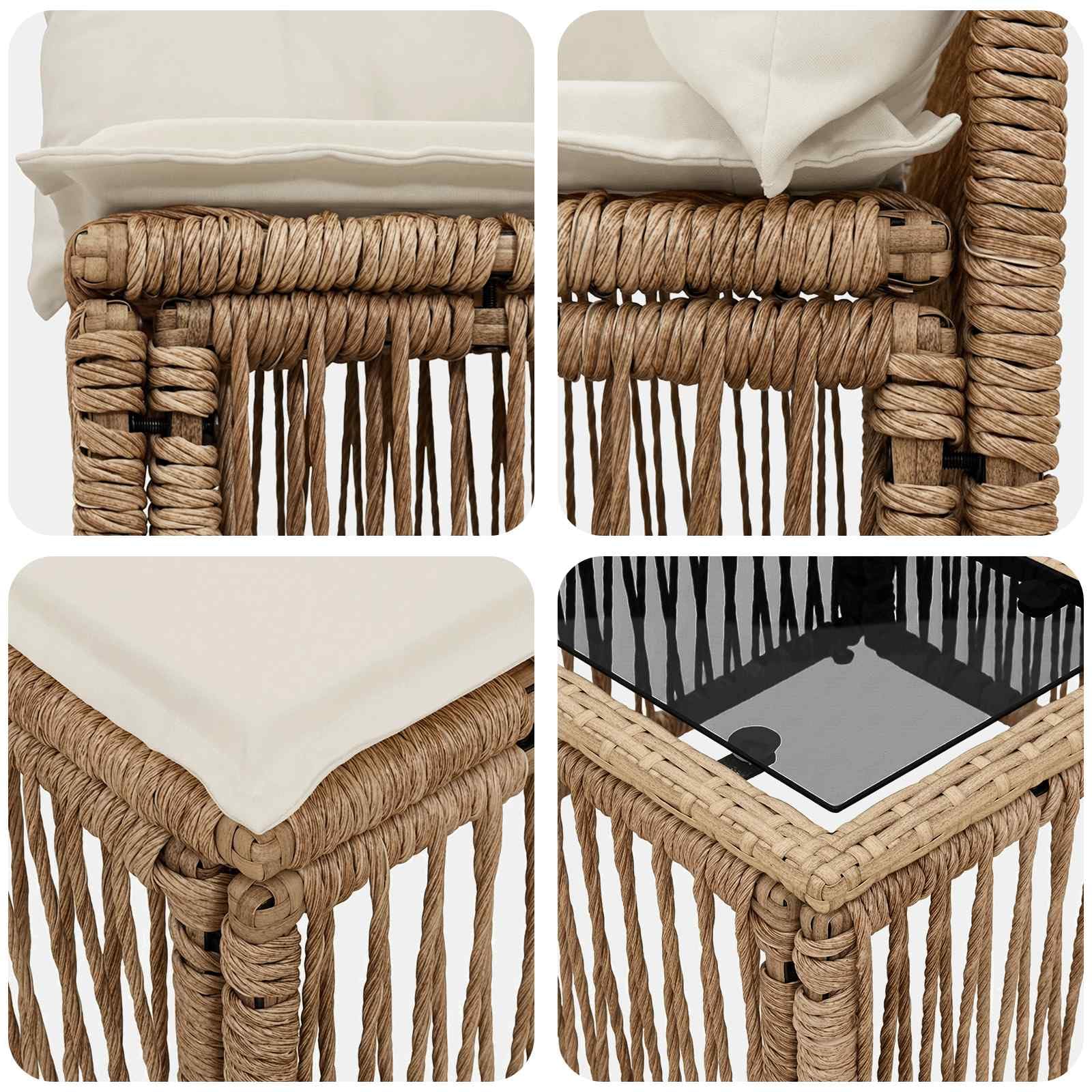 Set di divani da giardino in polyrattan, 10 pezzi, beige | Gruppo lounge modulare in polyrattan per giardino e terrazzo con cuscini lavabili e piedini regolabili.