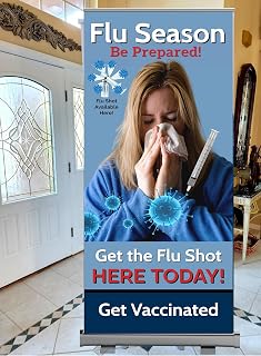 Flu Season Get Your Flu Shot Here retractable banner stand sign and Print included 33"x78"