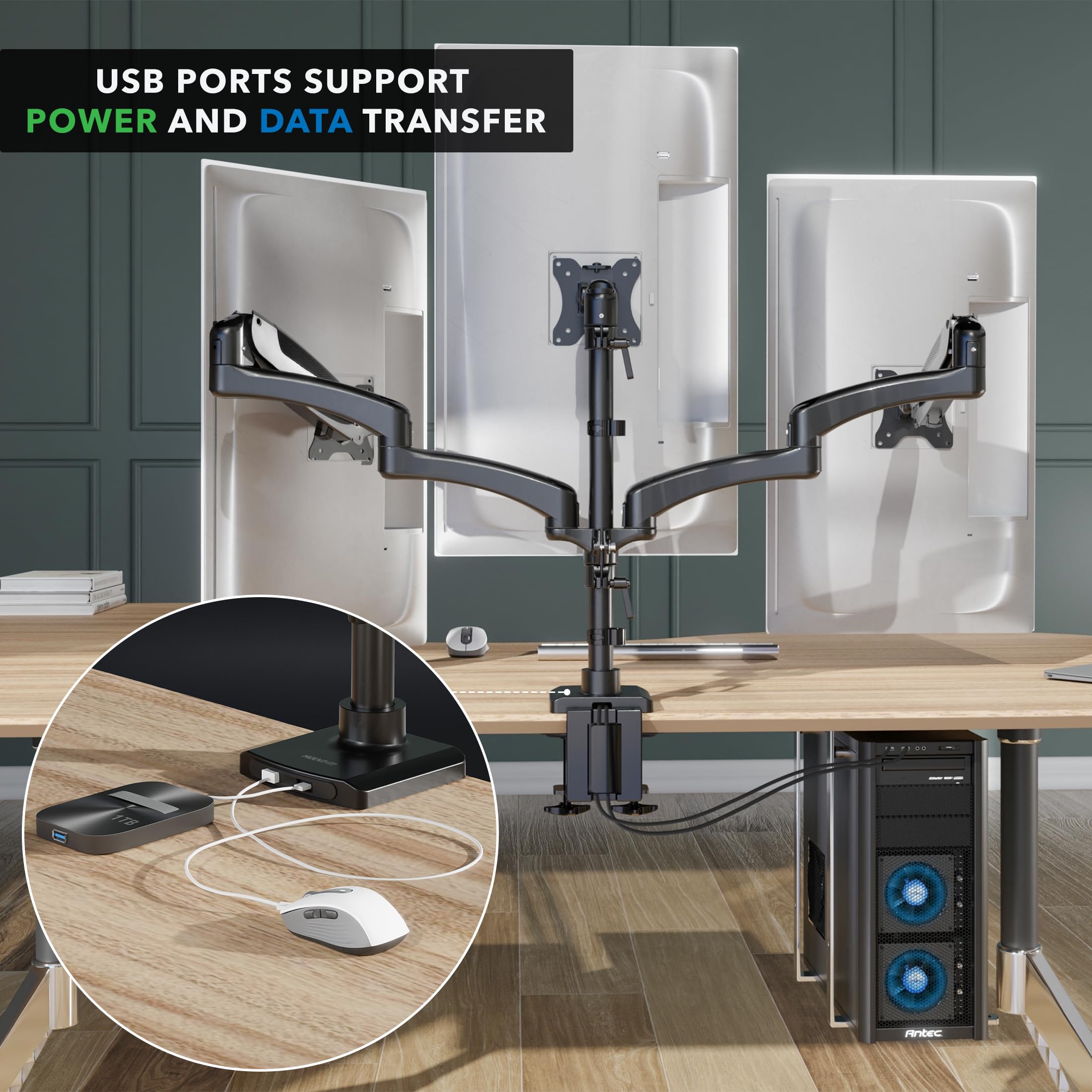 Mount-It! 3 Monitor Desk Mount with Gas Spring Arms - Dettaglio