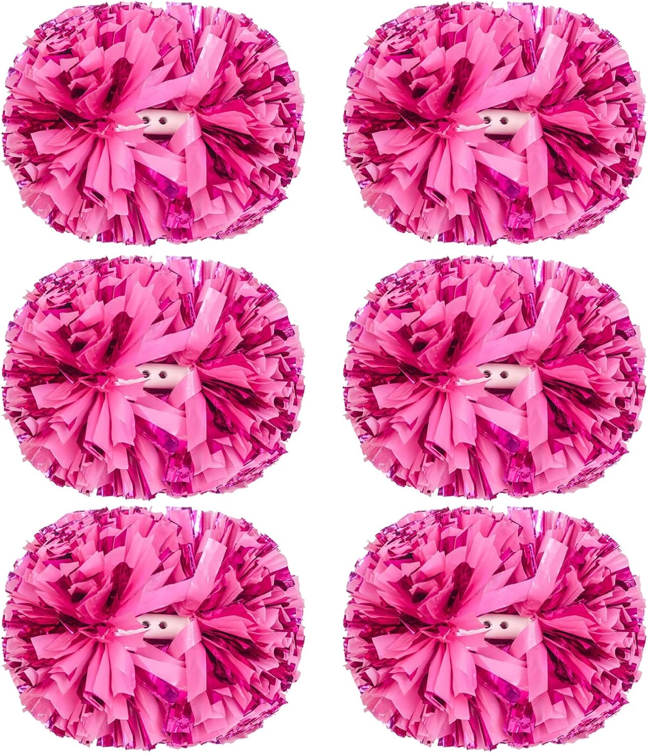 6Pcs Cheerleading Pom Poms Matte Metallic Foil Cheer Pompoms with Baton Handle, Kids Adults Team Spirit Cheering Stuff for Sports Games Carnival