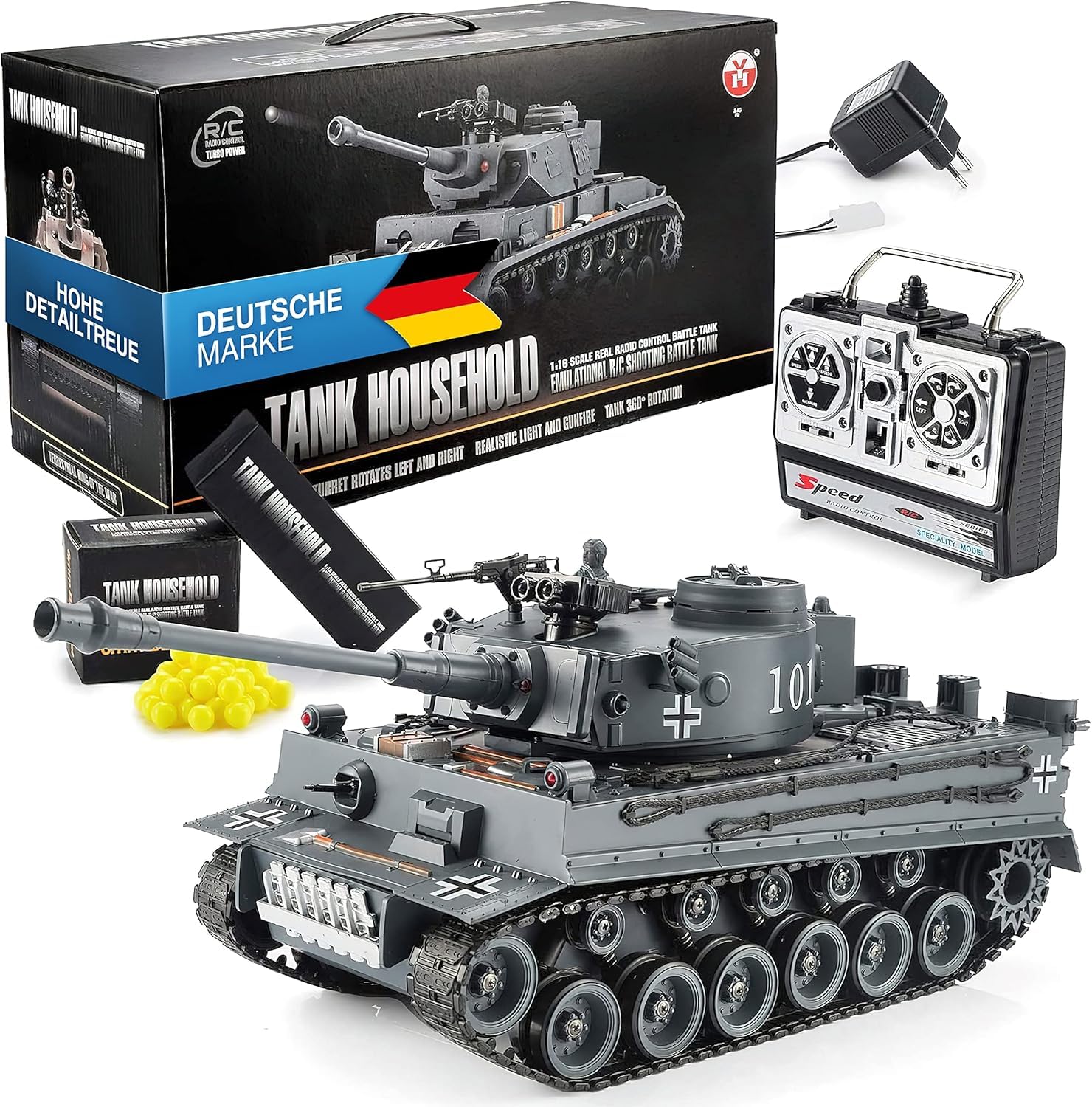 GOODS+GADGETS Ferngesteuerter RC German Tiger I 1:16 Modellbau Panzer 2.4GHz mit Schuss-Funktion, Sound - RTR (Tiger I)
