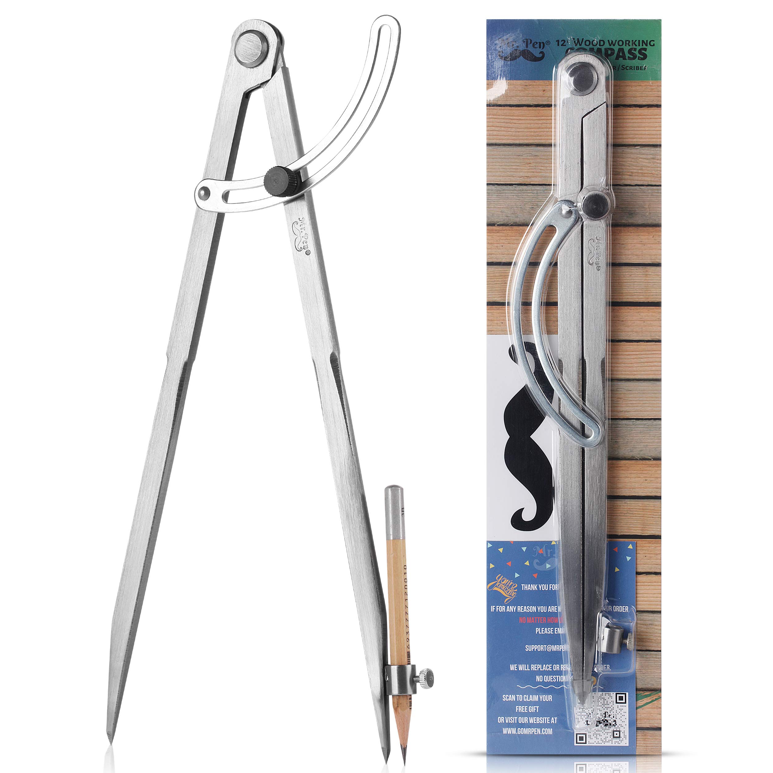 Mr. Pen Professional Large Compass for Woodworking, 12 Inch Compass with Wing, Compass for