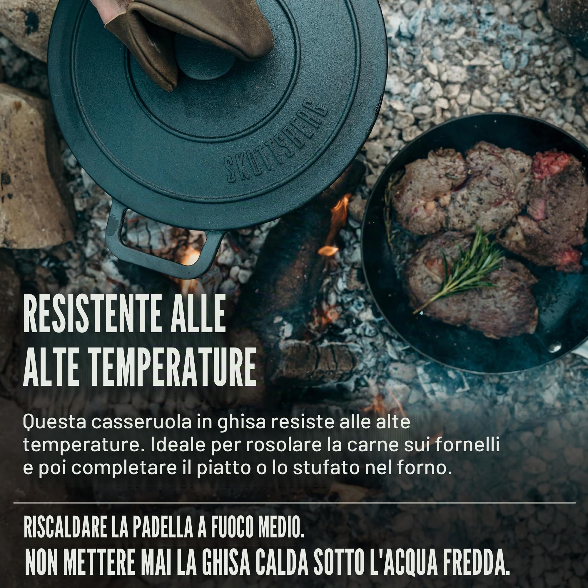 Skottsberg Casseruola in ghisa, diametro 28 cm, pre-cotta, effetto antiaderente, adatta a tutti i piani cottura