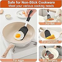 Vista 6 de Juego de 2 espátulas de silicona, espátula de cocina resistente al calor de 600 °F, espátula sólida y ranurada sin BPA, utensilios de cocina