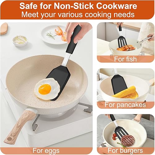 Miniatura 6 de Juego de 2 espátulas de silicona, utensilios de cocina resistentes al calor de 600 F, antiadherentes y libres de BPA, aleta flexible sólida y