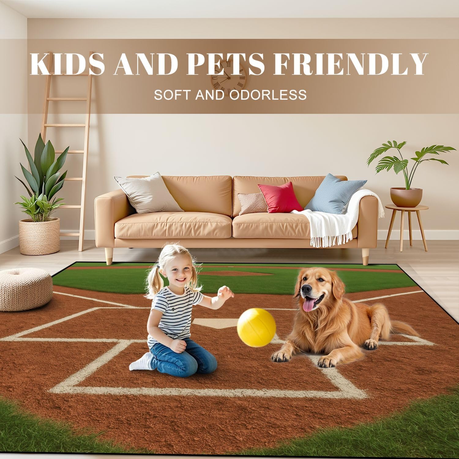 8x10 Area Rugs for Living Room Home Plate Infield Baseball Field Washable Large Area Rug for Bedroom Non Slip Outdoor Carpets Soft Mats Kitchen Home Office Decor