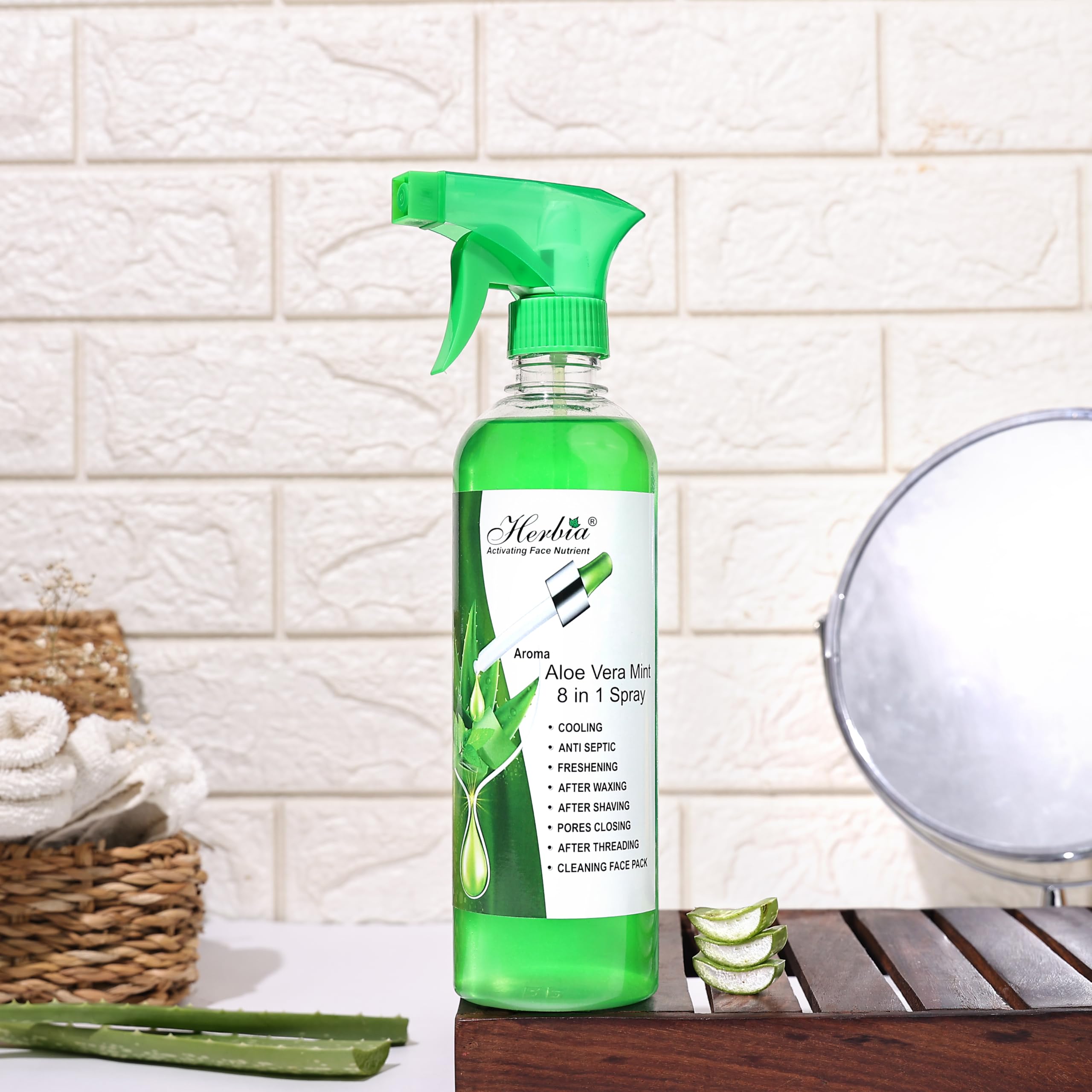 Herbia Aloe Vera Mint 8-in-1 Cooling Spray for Waxing & Shaving, 500 ml | Cooling aloe vera mint mist for post-waxing, shaving, threading, face packs and everyday skin freshness.-image-47