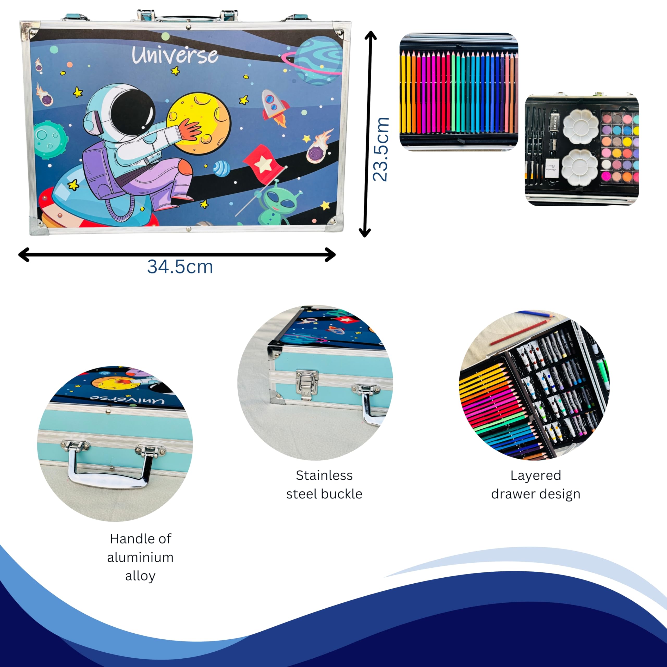 Kitchen Bloom Art Kit Space Art & Craft Professional Art Set, 145 Pieces, Drawing Kit with Colour Pencils, Oil Pastels, Paint Brushes Moon and Astonaut Fantasy Art kit for Boys Perfect Git Set