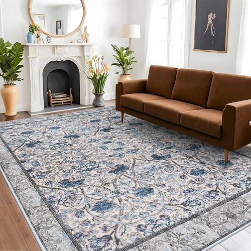 BYYVOO Washable 8x10 Floral Low-Pile Rug