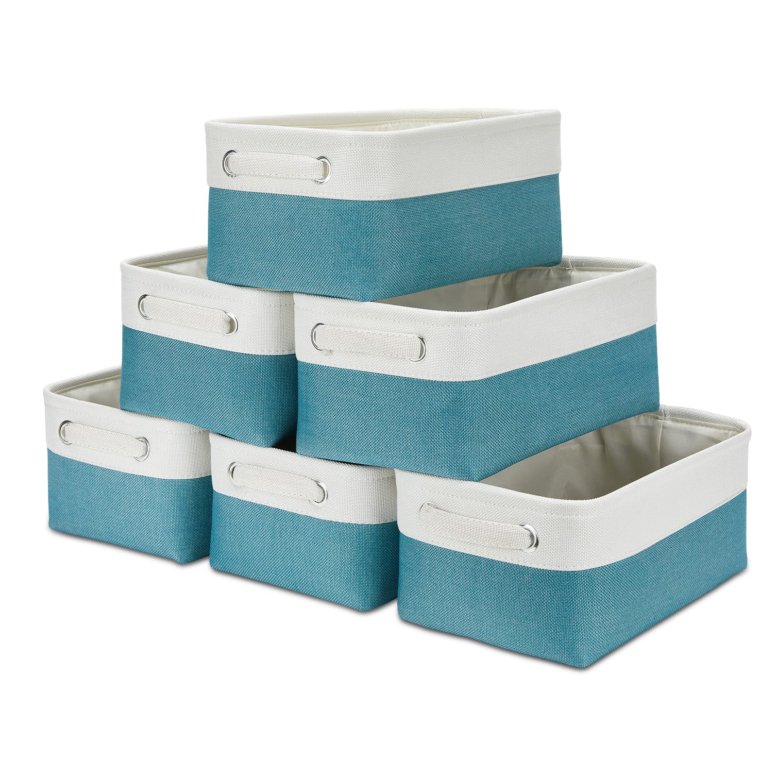 Photo 1 of Araierd Small Storage Basket, Teal Basket with Handles for Organizering, Storage Baskets for Shelves(11.8" x 7.8" x 5" -Pack of 6)(White & Teal Blue) White, Macaron Small-6Pack