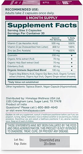 Miniatura 2 de Himalaya Hola inmunidad con quercetina, vitamina C, vitamina D, zinc, amla, saúco y albahaca sagrada para apoyo inmunológico diario, vegano, sin