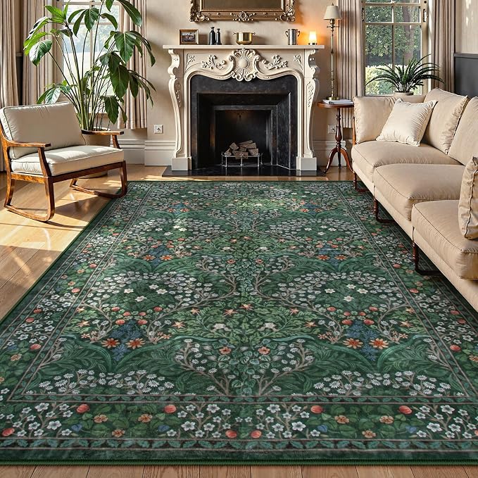 Amazon.com: Lahome Floral Dark Green Area Rugs 8x10, Soft 8x10 Washable ...