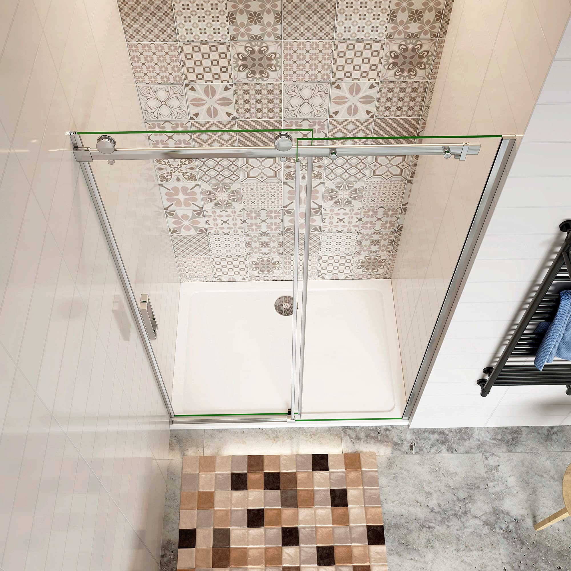Aica Sanitär Duschabtrennung 100x195cm Duschtür Duschwand Dusche Schiebetür 8mm NANO GLAS