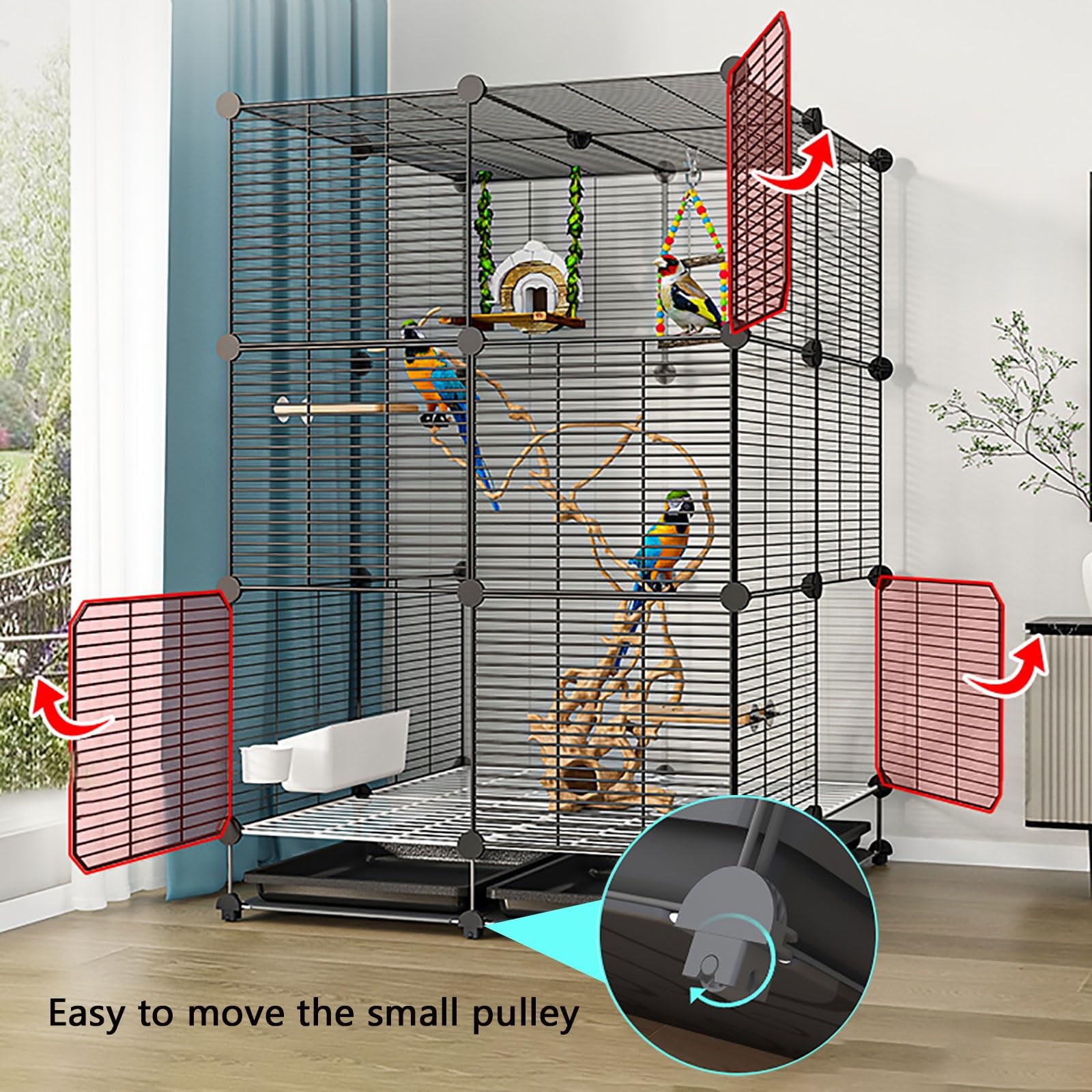 Jaula para pájaros Jaulas para pájaros Jaula de Metal para Interiores y Exteriores con Bandeja extraíble para periquitos Loros Agapornis Palomas Cacatúas Guacamayos Jaula de Vuelo para pájaros (T