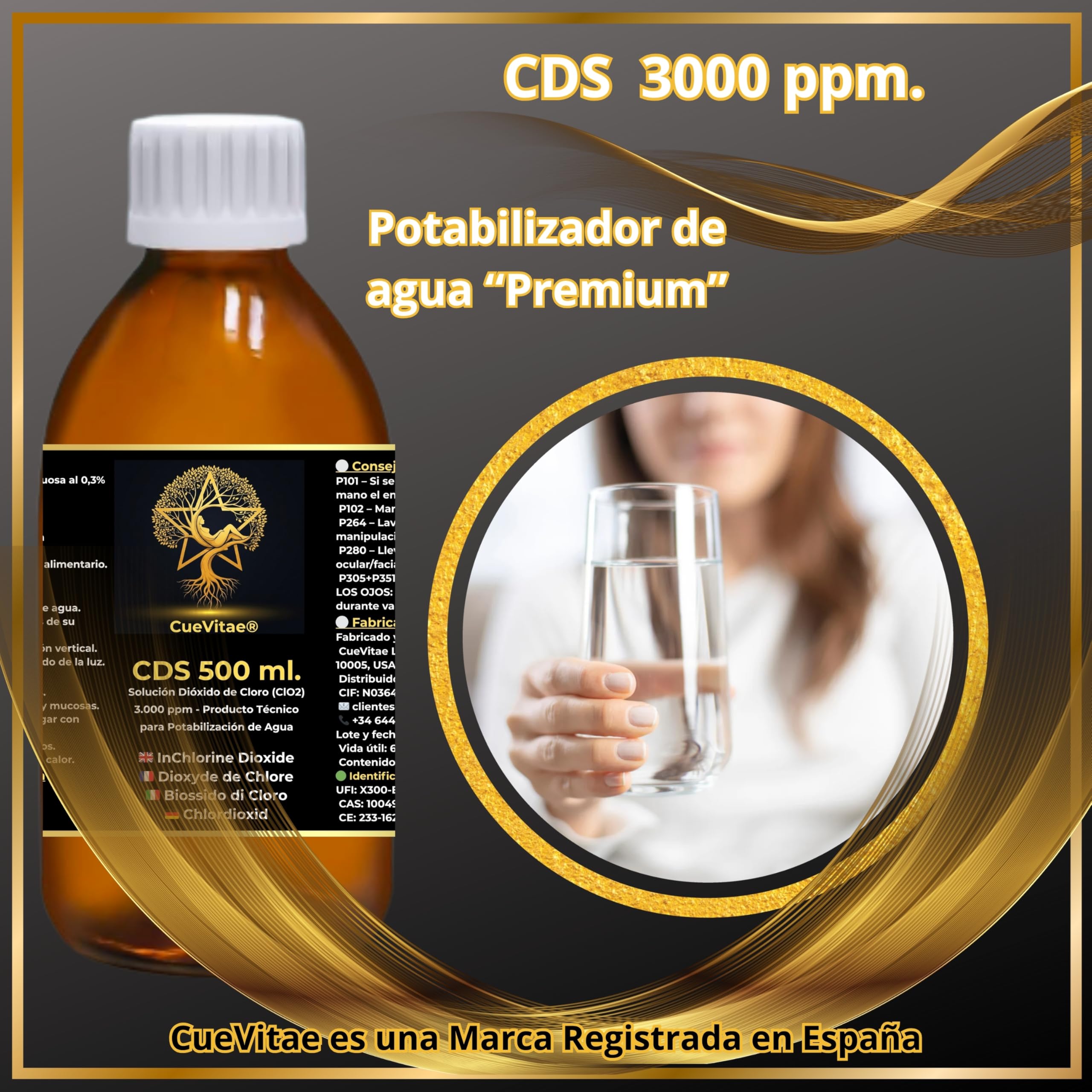 CDS 500 ml x 2 (dwutlenek chloru 3000 ppm / 0,3%) – bursztynowy szklany pojemnik ze strzykawką dozującą – ekskluzywne rozwiązanie do uzdatniania wody