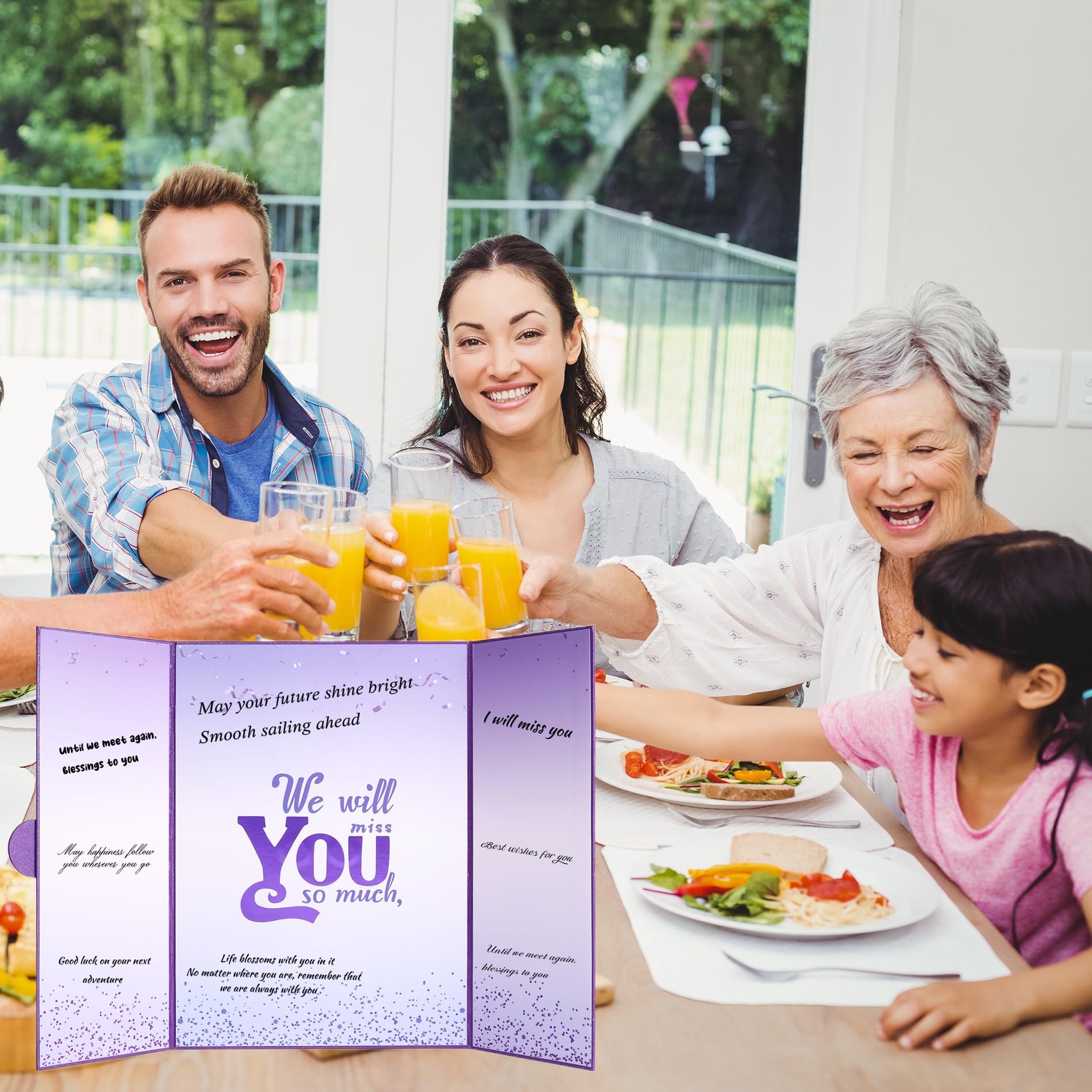 Traumhafte violette Abschiedskarte "We Will Miss You", Dekorationen, Abschiedsparty-Dekorationen, große signierbare Abschiedskarte, alternative Abschiedsgeschenke für Kollegen, Ausgehen