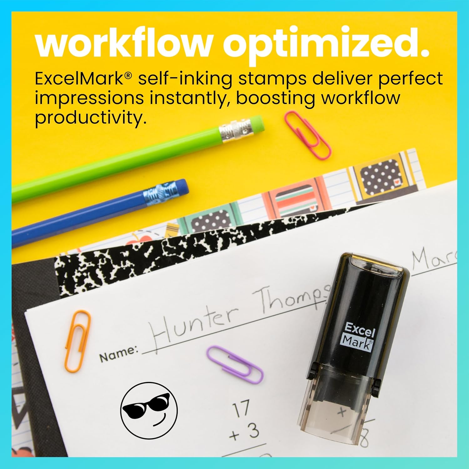ExcelMark Round Teacher Emoji Stamp - Smirking Shades