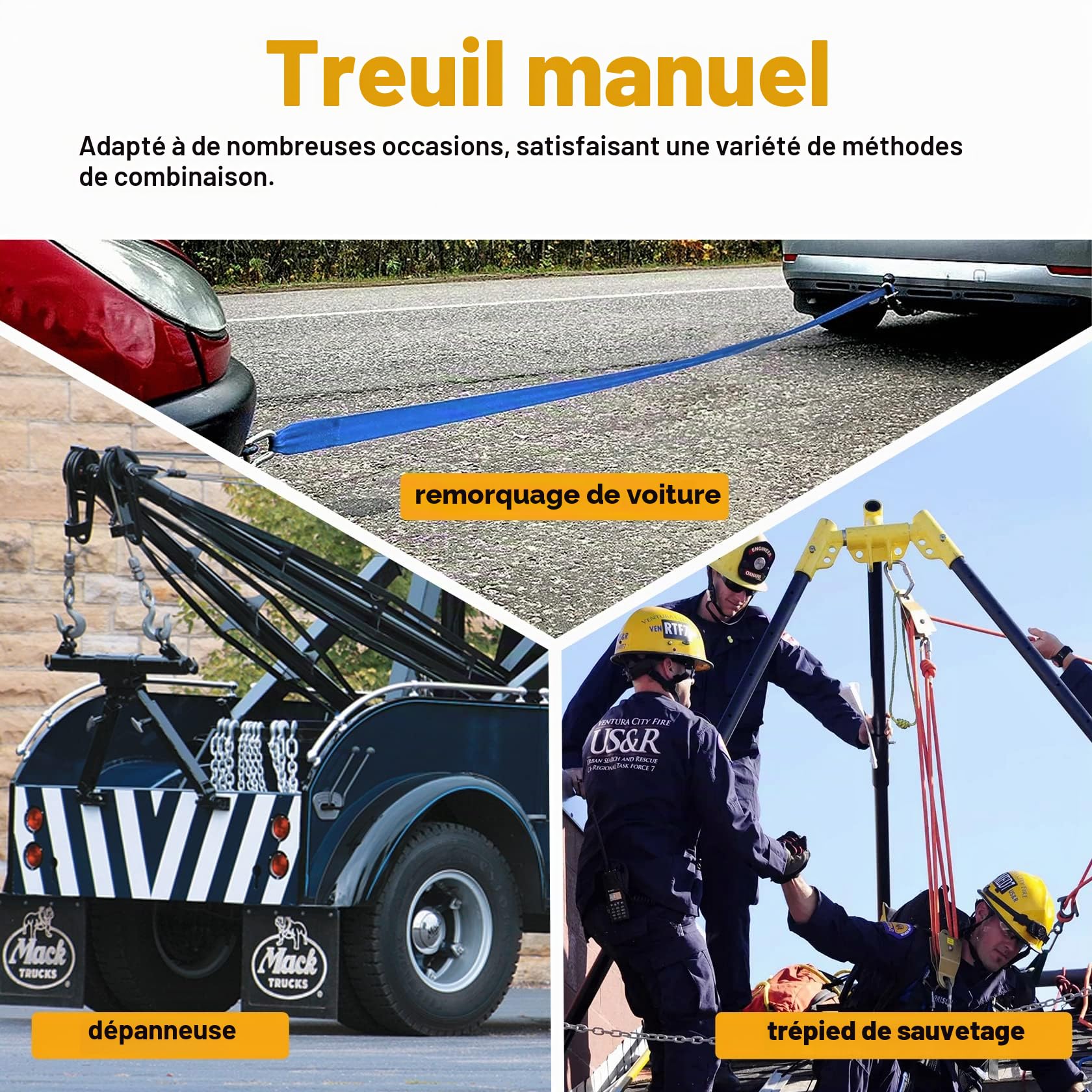 Pindex Treuil Manuel - Treuil à Main 3000LBS (1365kg) avec 10m Bleu Polyester Cordon Treuil, Treuil à Corde Bidirectionnel Portable Remorque Voiture Bateau