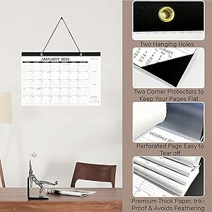 Desk Calendar 2026-2027 - 18-Month Large Desk/Wall Calendar, Jan 2026 - June 2027, 17" x 12", Thick Paper, Large Ruled Blocks, Clear Plastic Cover  Perfect for Home School & Office Organization