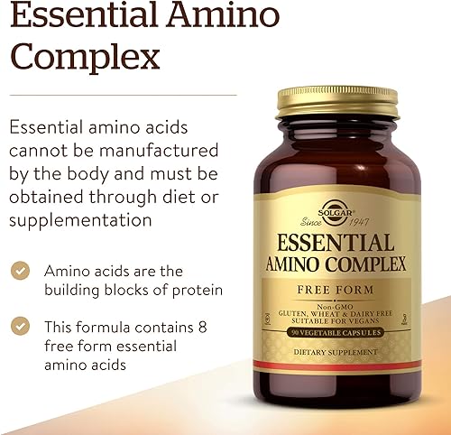 Miniatura 3 de Solgar Essential Amino Complex, 90 cápsulas vegetales – Aminoácidos esenciales de forma libre – Sin OMG, vegano, sin gluten, sin lácteos, Kosher –