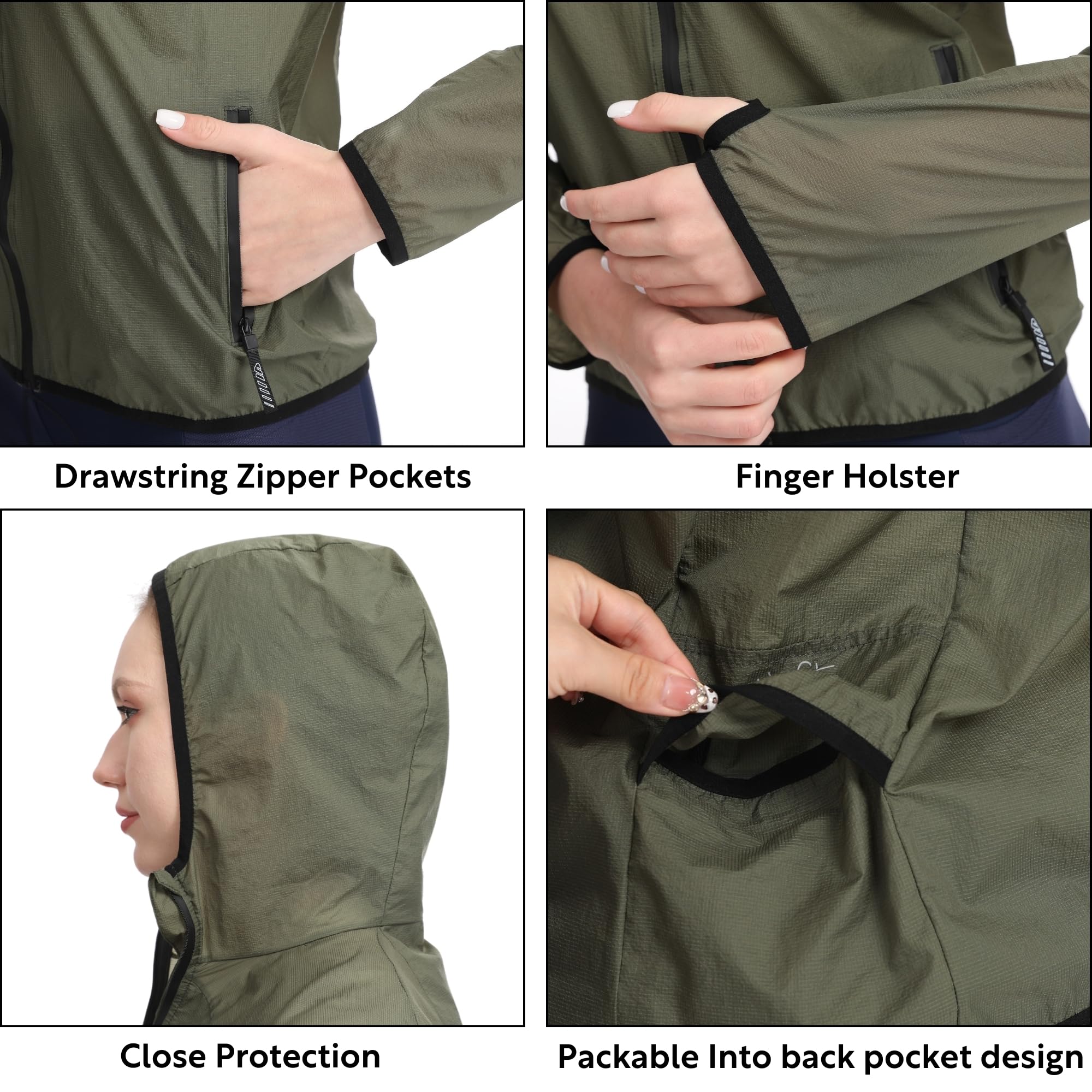 Wulibike Fahrradjacke Damen Faltbare radjacke Leicht und Atmungsaktiv Laufjacke Reflektierende Windbreaker Regenjacke für Radfahren,Trekking