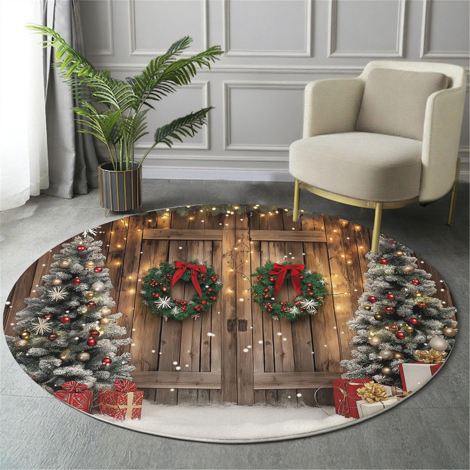 Tapis de Noël rond de 100 cm pour sublimer votre salon rustique chaleureux