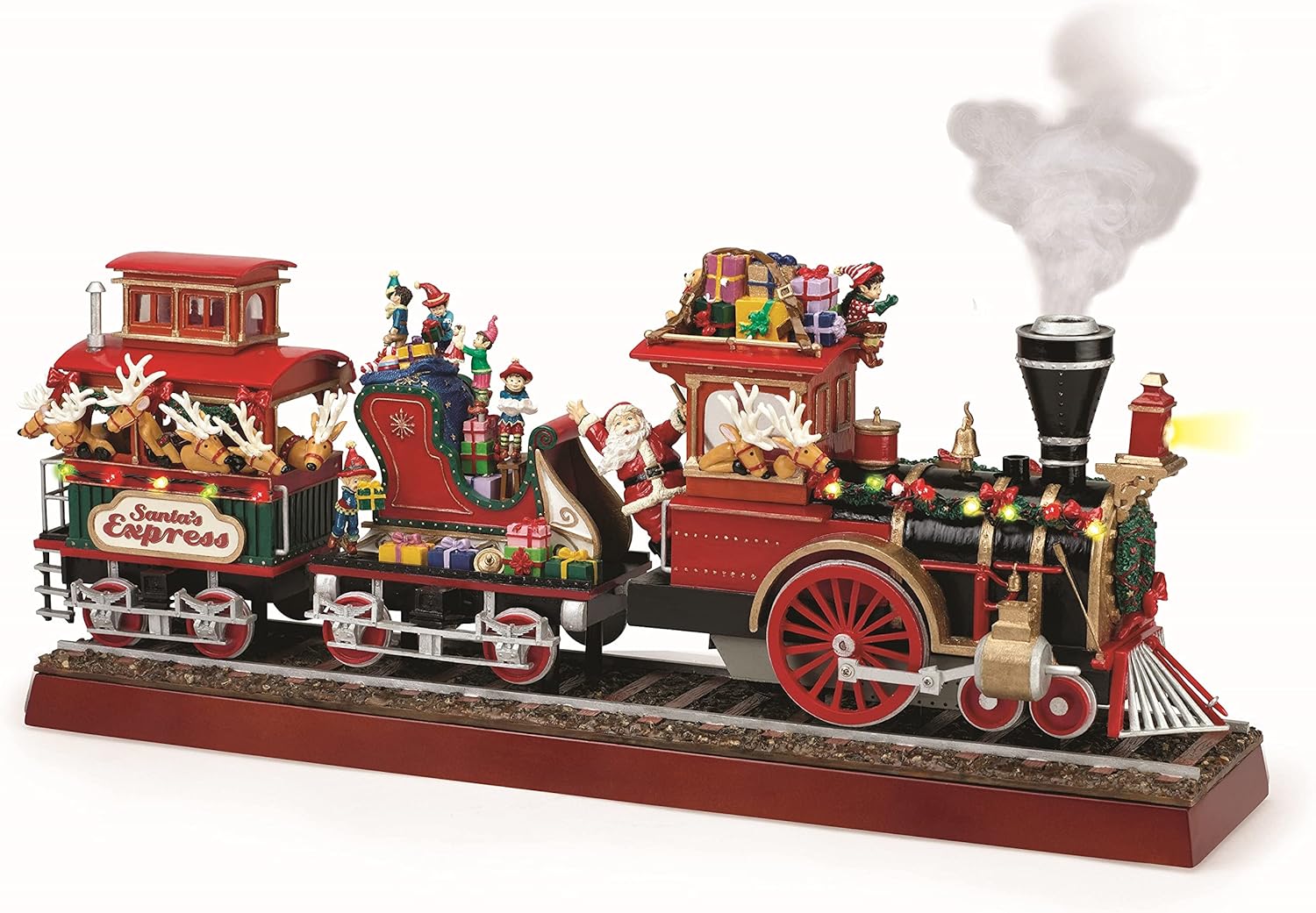 Mr. Christmas Animated Musical Santa's Train Express with Working Smokestack, 16.5 Inch, Red 16.5 in Red