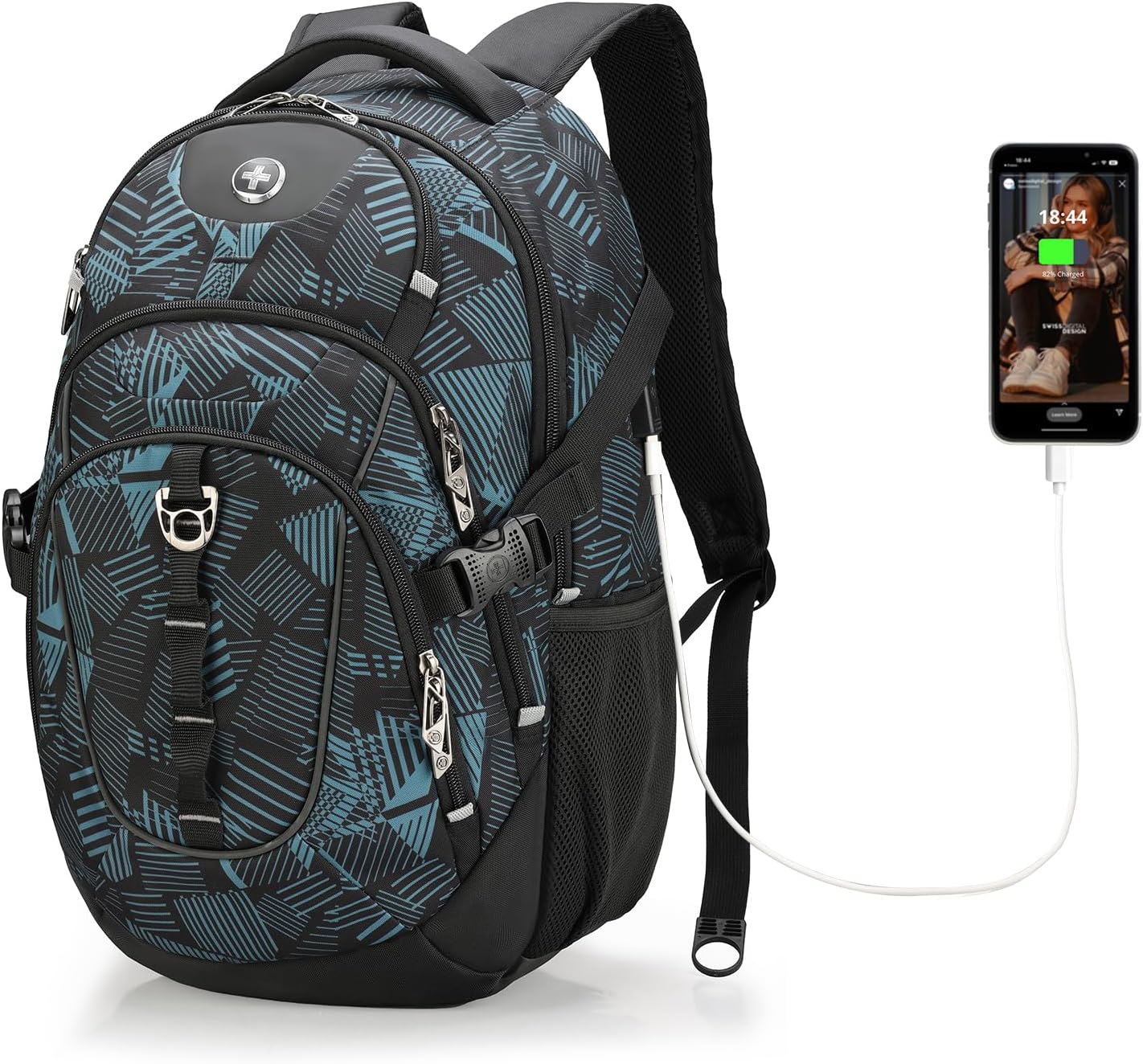 Swissdigital Laptop Backpack with USB Charging Port, Travel Backpack Fits 15.6 inches Computer, 31L Backpack for Men, Dark Green | SD803-96 - Image 9