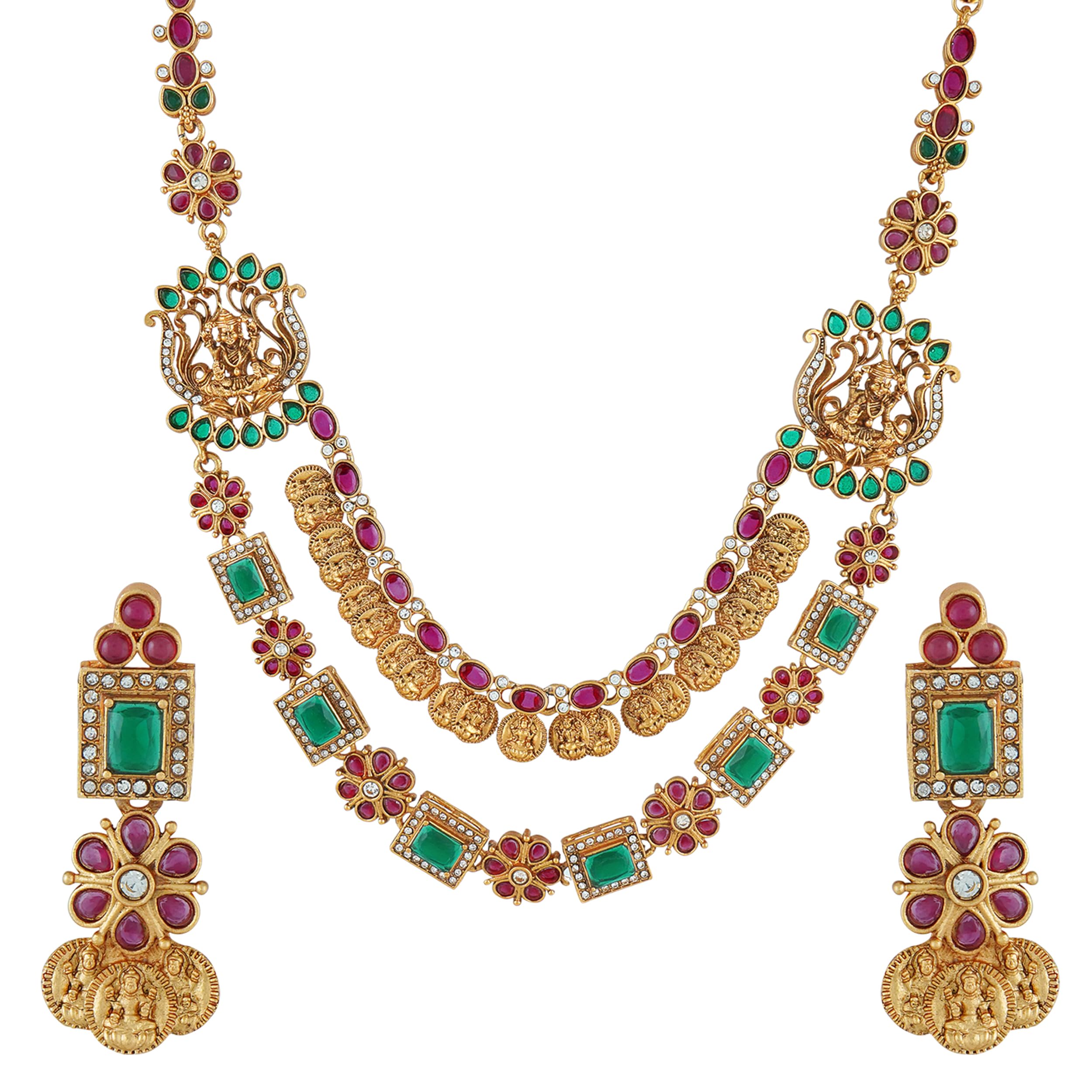 Mansiyaorange South Indian Antique Gold Red Green Stone Maa Lakshmi Motif Rani Haar Necklace Imitation Jewelery Jualry Set/Jwellry Jewellery Set For Women (B0CG9JBKH6) Amazon Price History, Amazon Price Tracker
