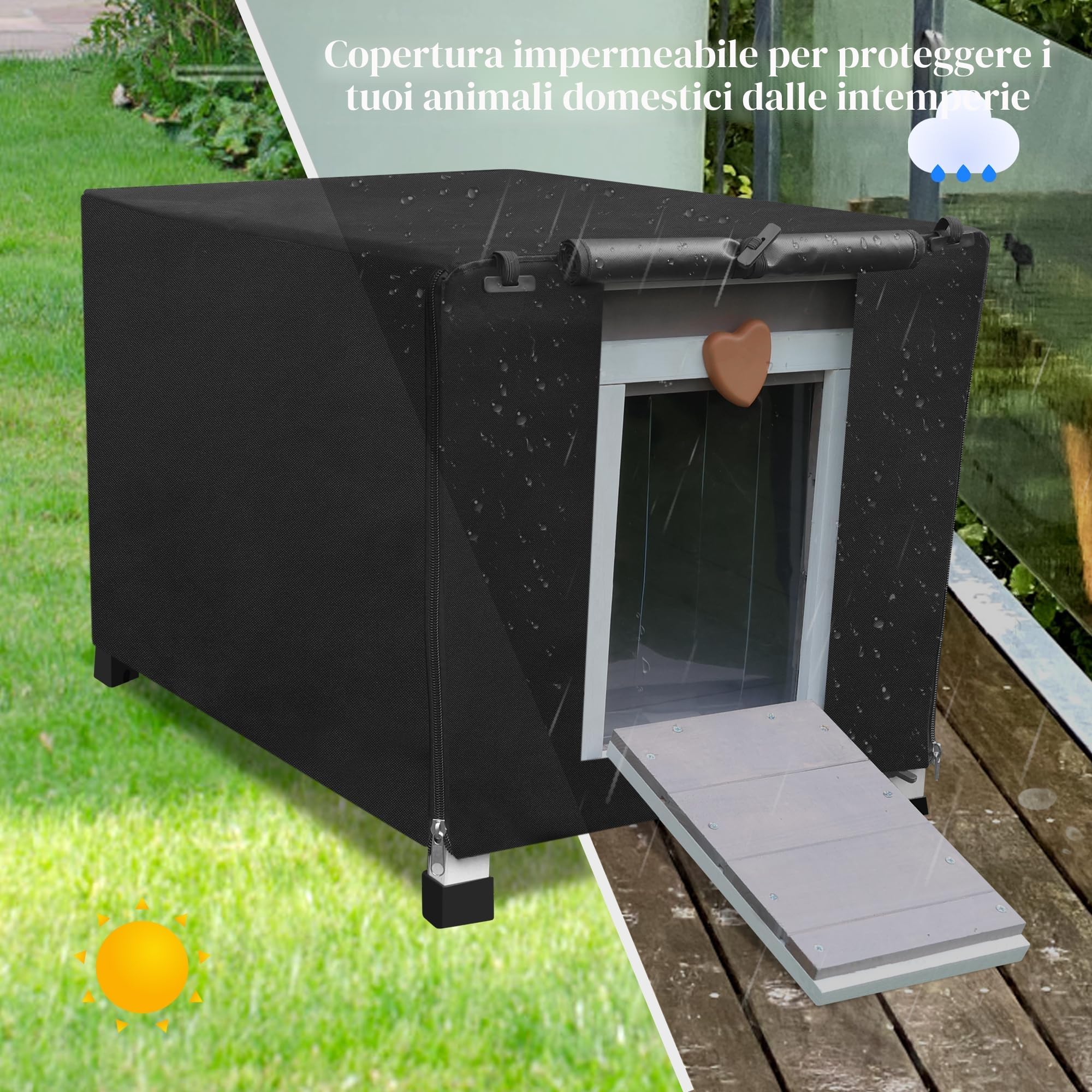 Casetta per gatti all'aperto con rivestimento, resistente alle intemperie, in legno, per animali di piccola taglia, con rivestimento 42 x 51 x 43 cm (grigio)