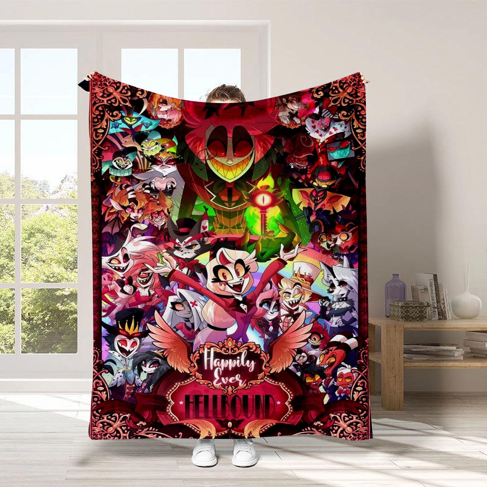 Zhongkaihua Hazbin Hotel Theme Blanket Charlie Morningstar Blanket Vaggie Anime Print Soft Fluffy Flannel Blanket, Rest Bedding Travel Blanket Warm Home Gift