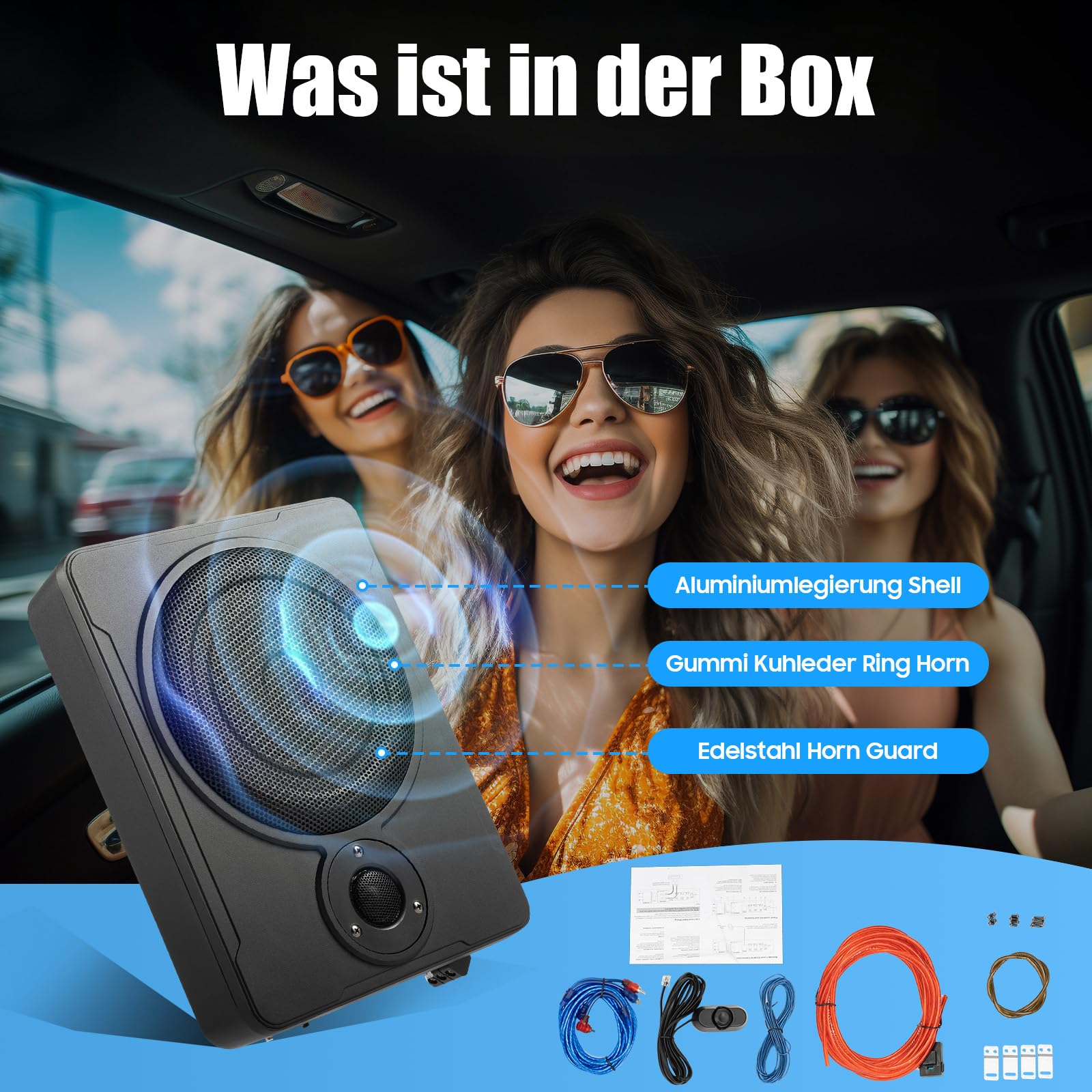 Subwoofer sottosedile per auto, subwoofer attivo sotto il sedile, amplificatore attivo per auto, altoparlante attivo e subwoofer con cavo di collegamento abbinato, woofer attivo per auto, camion