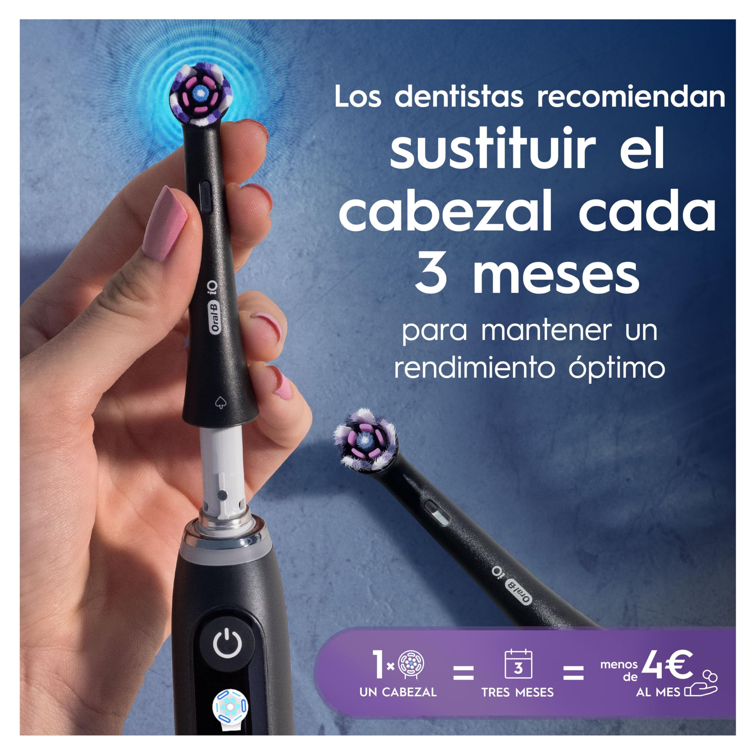 Oral-B Series iO Radiant White Cabezales De Recambio Originales, Pack de 4 Recambios Negros Para Cepillos De Dientes Eléctricos Oral-B iO, Blanqueamiento Dental, Eliminación De Manchas