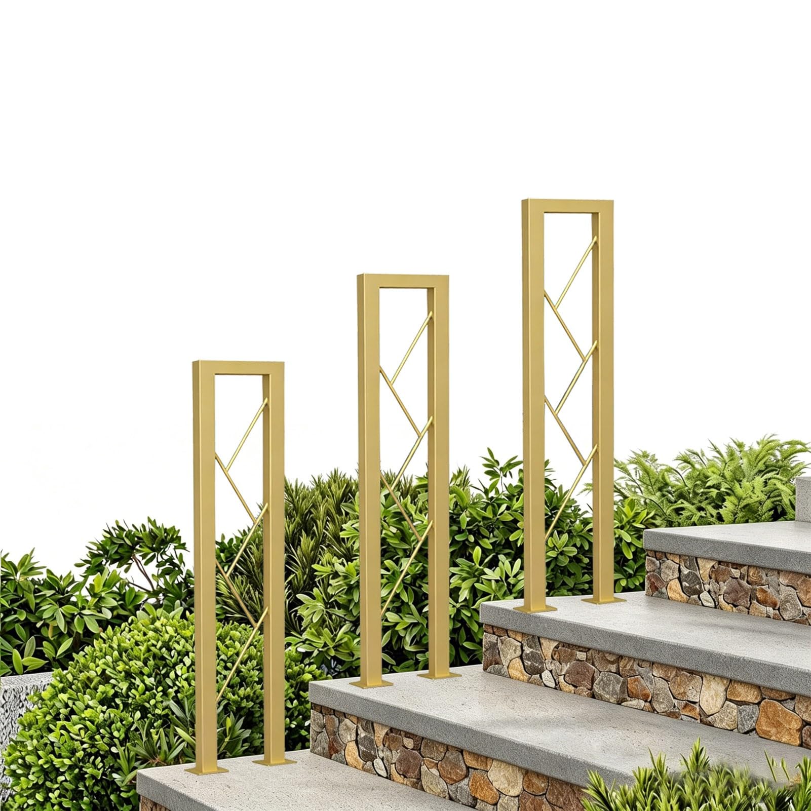 Gold Porch Deck Hand Rails for Outside Steps Or Indoor Stair Railings Kit | U-Shaped Stairs Handrail for Cement Concrete Steps Floor Mount(65cm/26in)