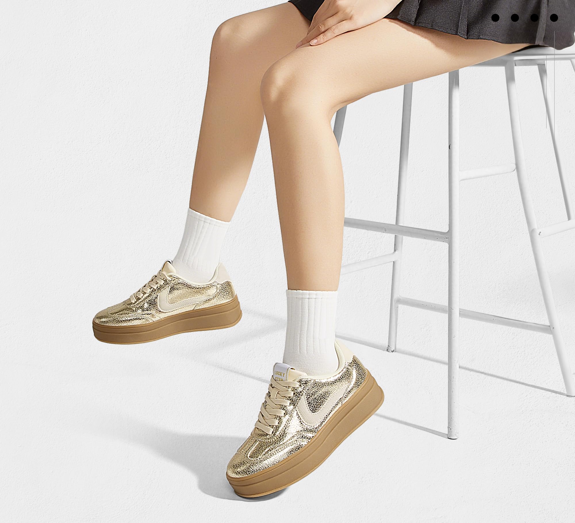 LUCKY STEP Scarpe da ginnastica da donna con plateau, stile retrò, casual, comode, suola spessa, eleganti, classiche, da tennis