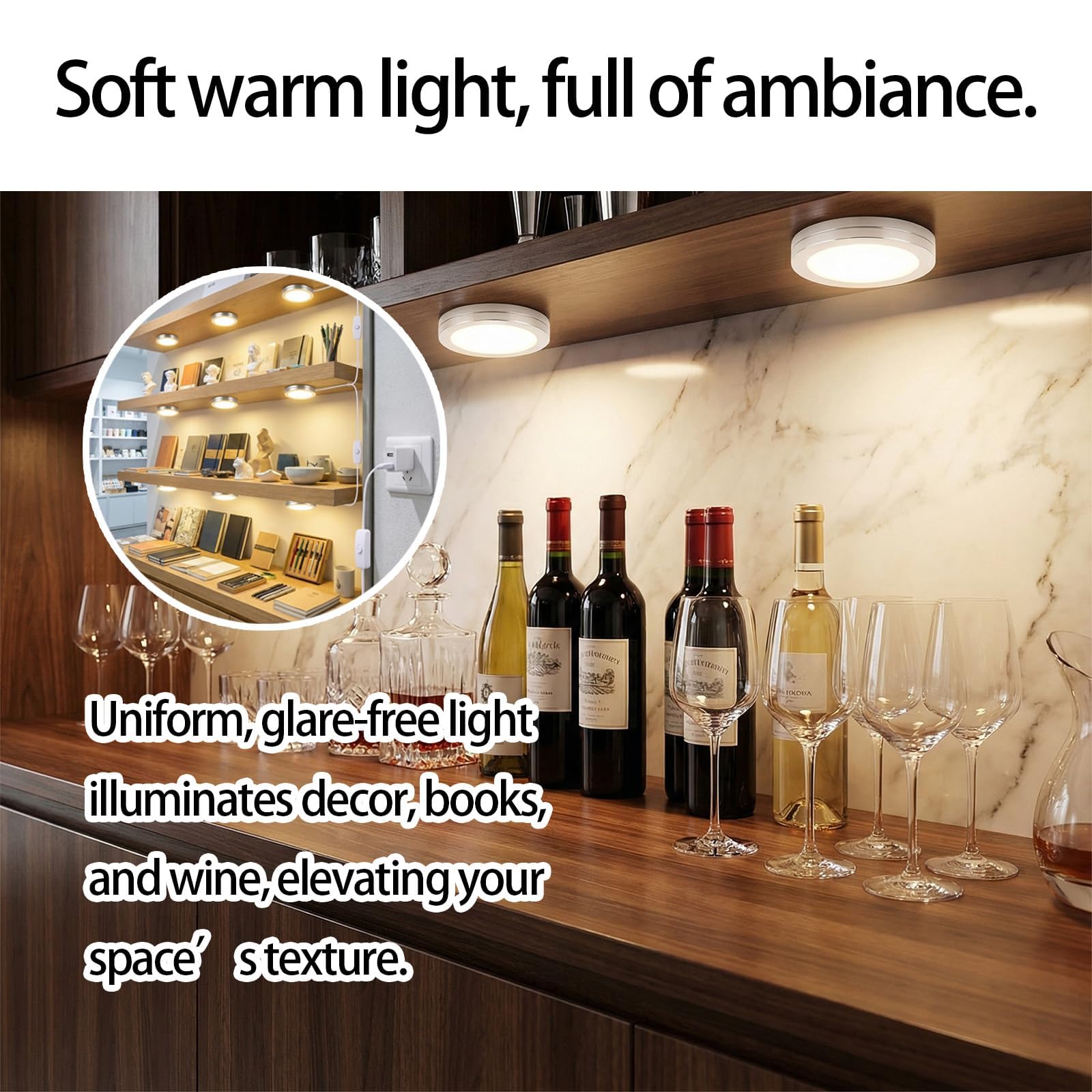 2 confezioni Puck LED USB ad alte prestazioni per illuminazione versatile: alluminio durevole, luce bianca personalizzabile 6000 K, per uso personale e decorativo in camere, cucine e saloni