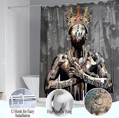 Miniatura 2 de Omebero Juego de cortinas de ducha negras King con ganchos, potentes cortinas de ducha negras con alfombras, cubierta de tapa de inodoro, tapete de